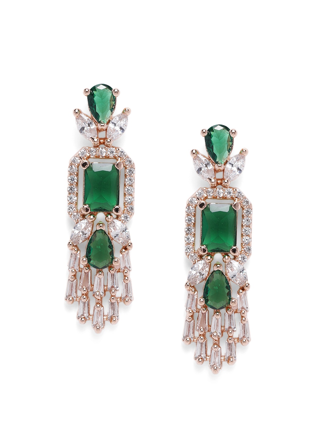 

Estele Rose Gold-Plated CZ-Studded Contemporary Drop Earrings, Green