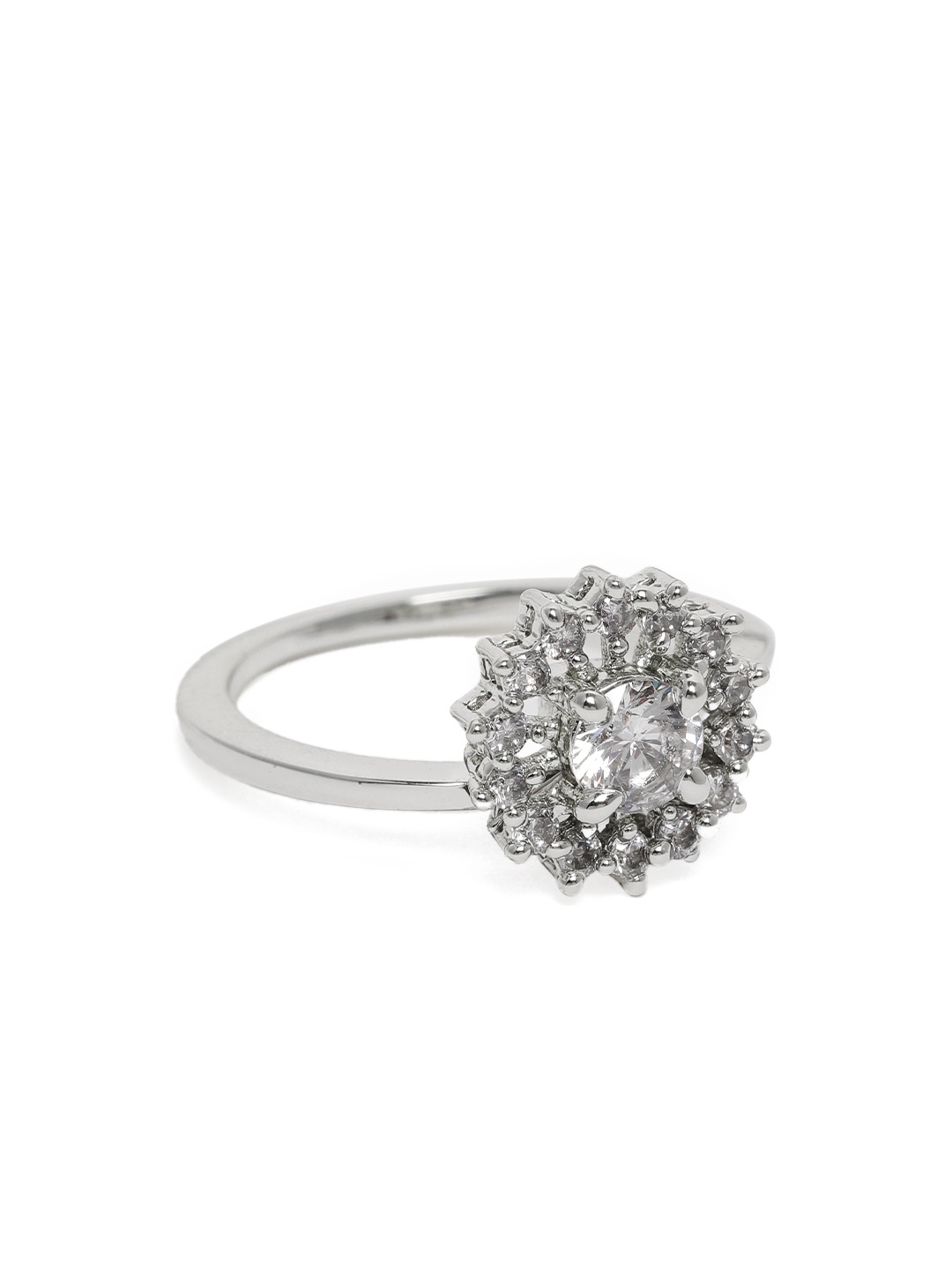 

Estele Women Rhodium-Plated CZ-Studded Adjustable Finger Ring, Silver