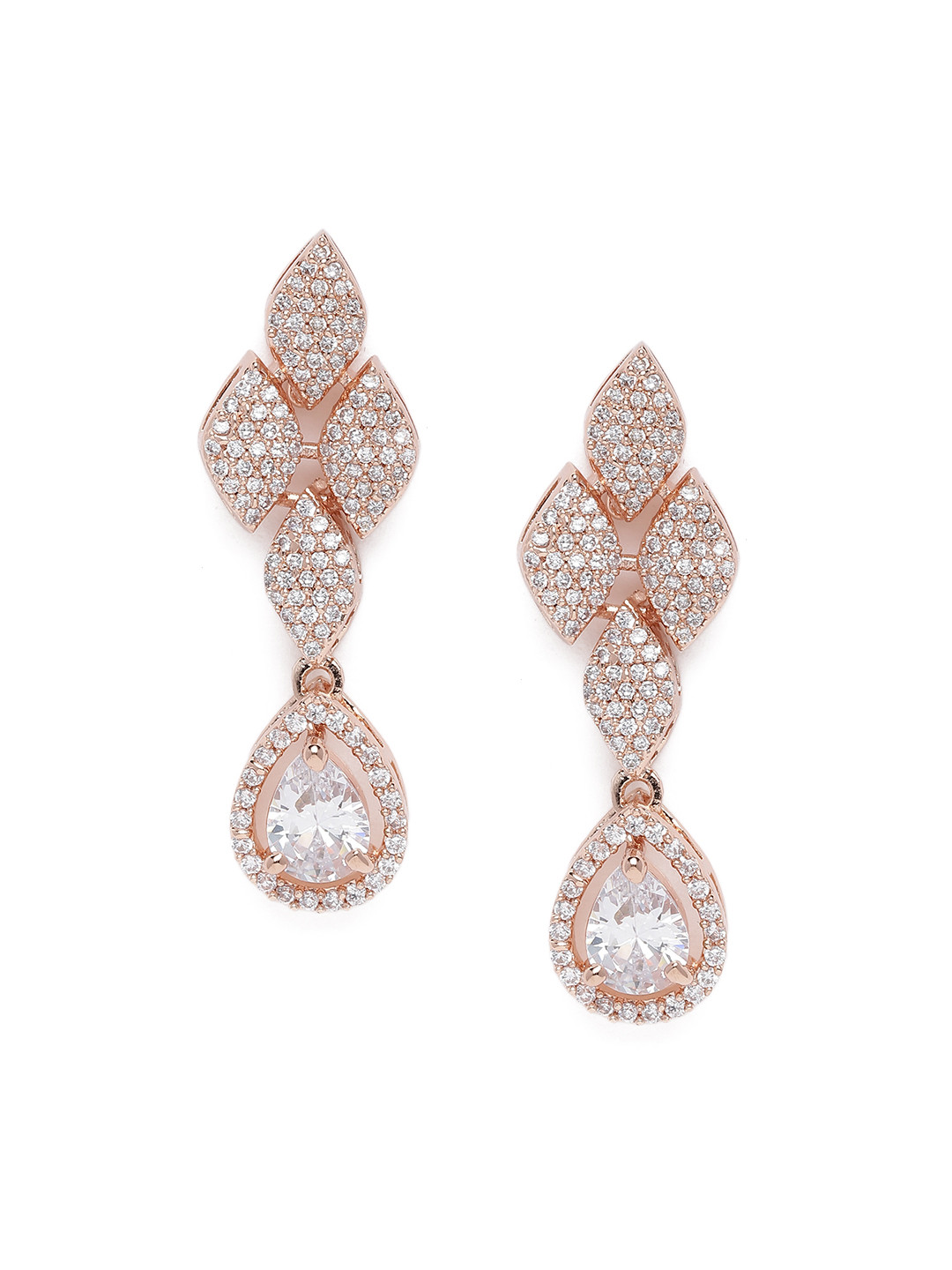 

Estele Rose Gold-Plated CZ-Studded Teardrop Shaped Drop Earrings, White