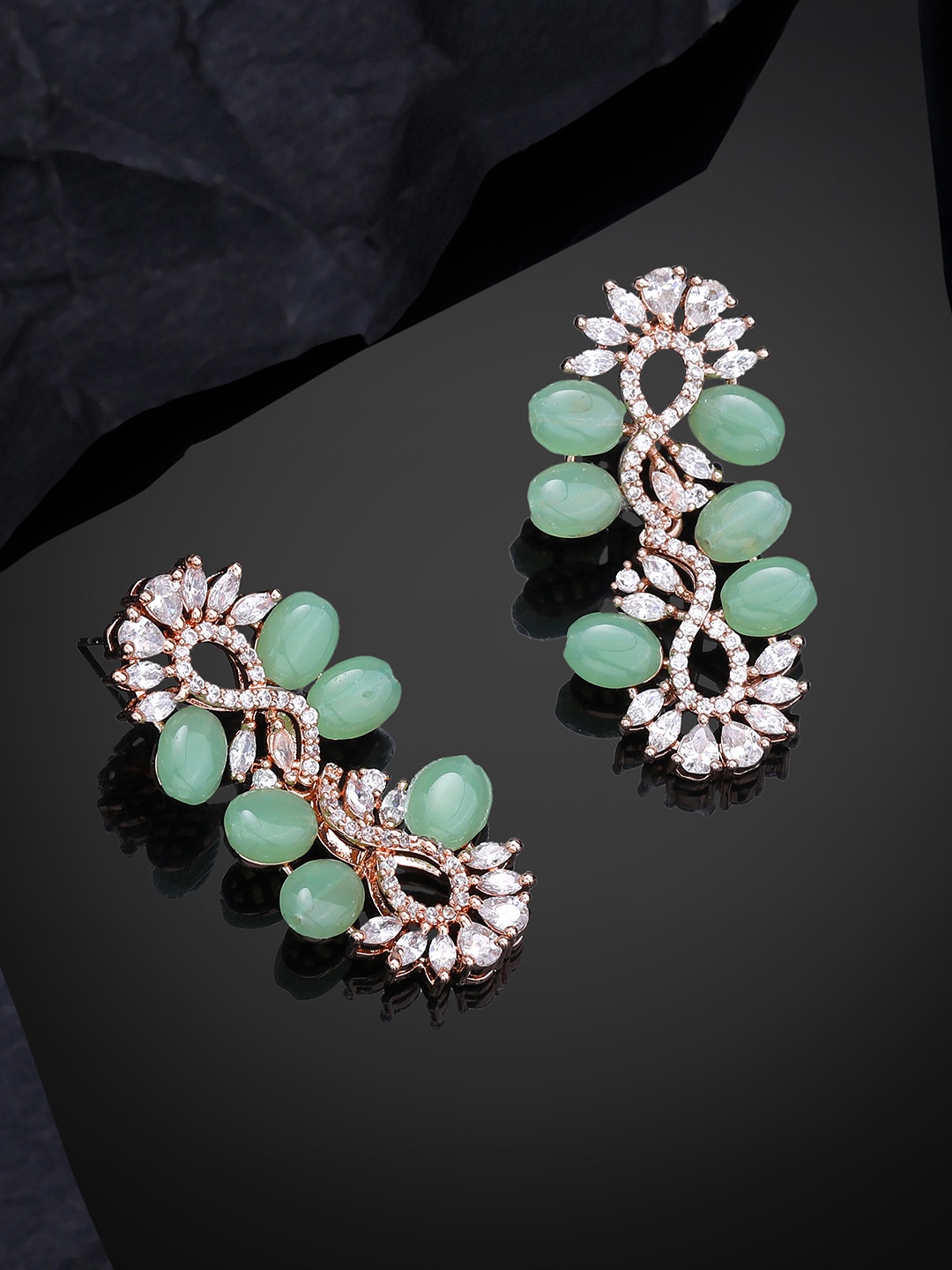 

Estele Rose Gold-Plated CZ-Studded Contemporary Drop Earrings, Sea green