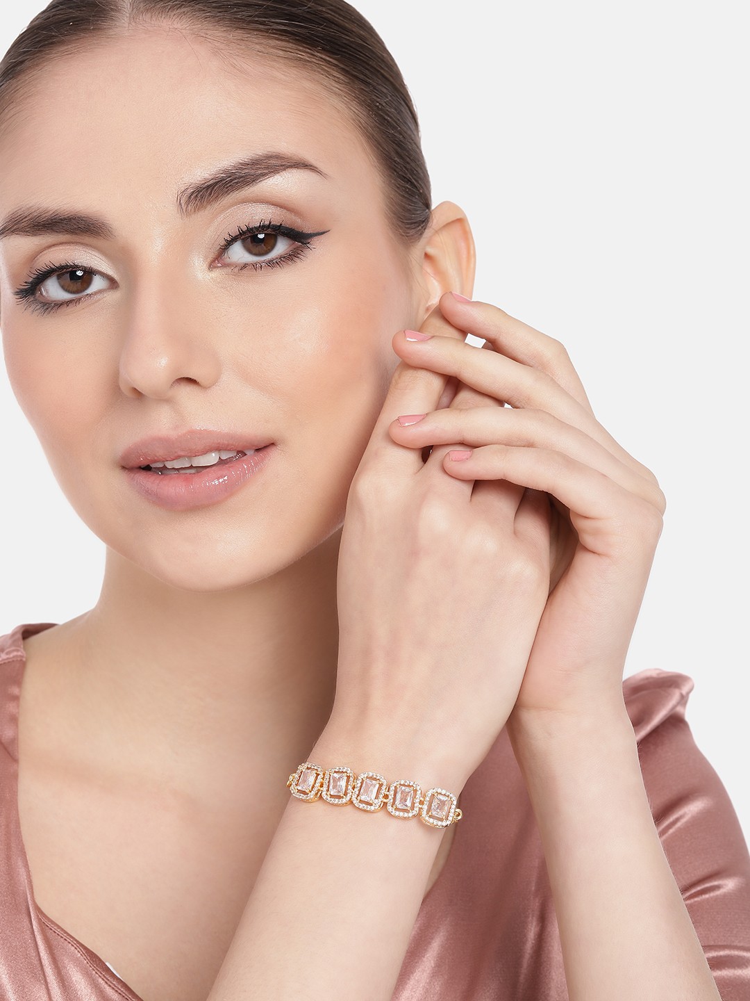 

Estele Women Brass Cubic Zirconia Gold-Plated Wraparound Bracelet