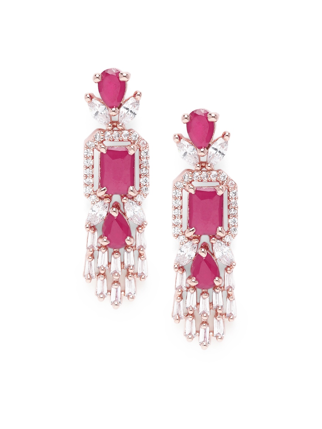 

Estele Rose Gold-Plated CZ-Studded Contemporary Drop Earrings, Pink