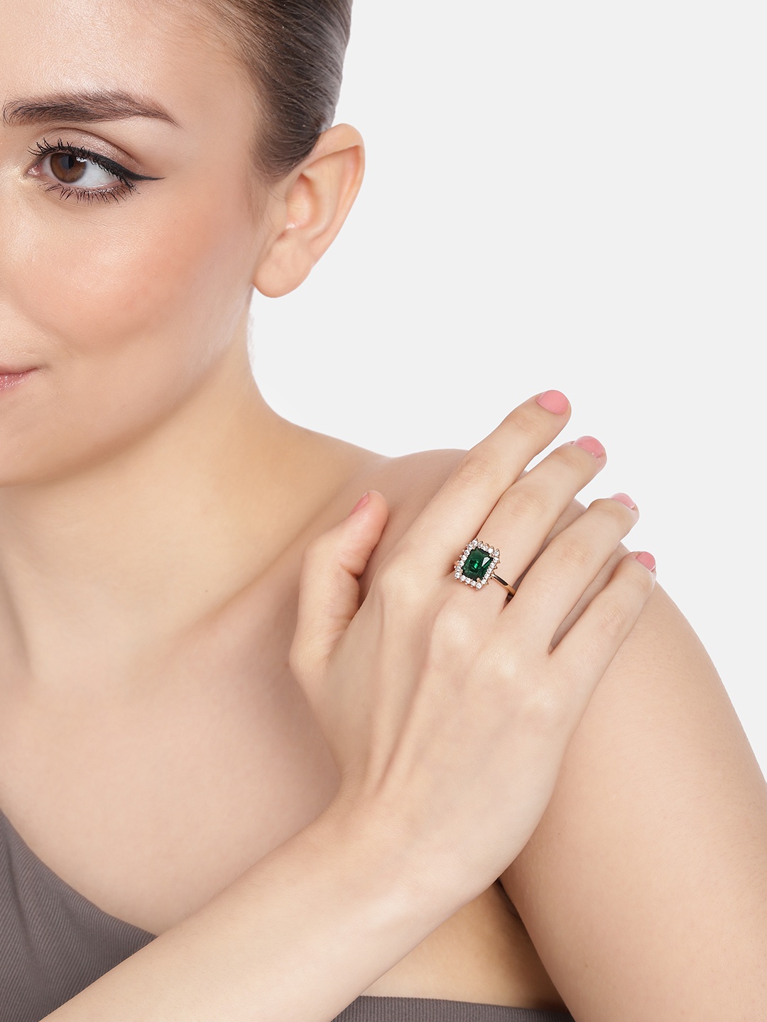 

Estele Women Rose Gold-Plated CZ-Studded Finger Ring