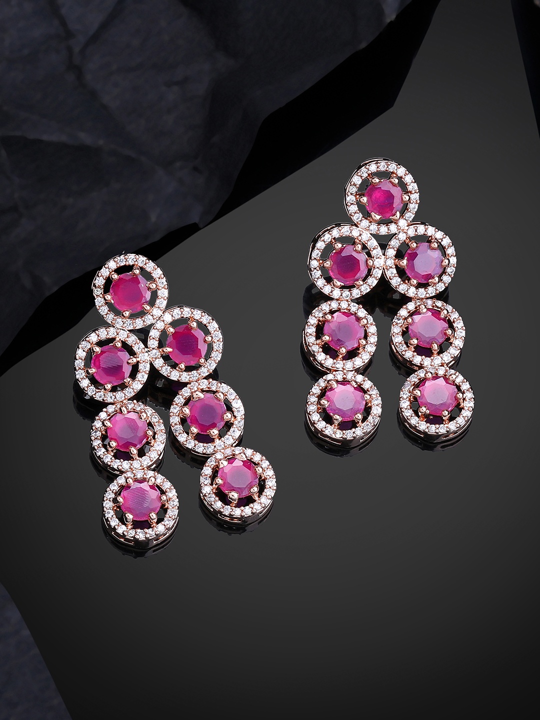 

Estele Rose Gold-Plated CZ-Studded Circular Drop Earrings, Pink