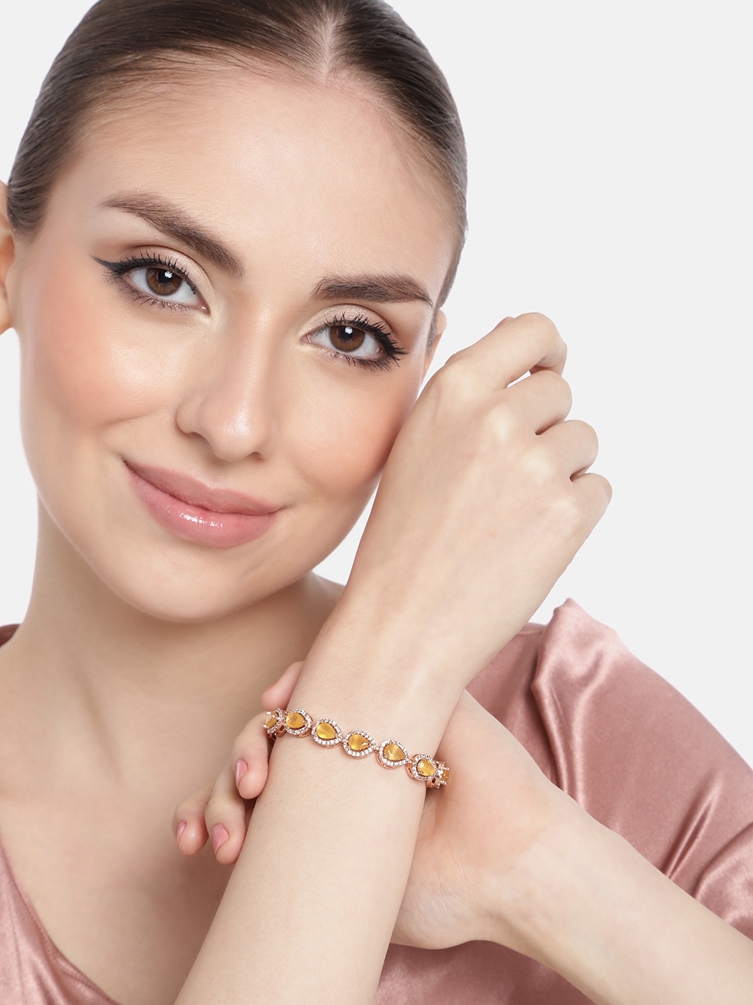 

Estele Women Brass Cubic Zirconia Rose Gold-Plated Wraparound Bracelet