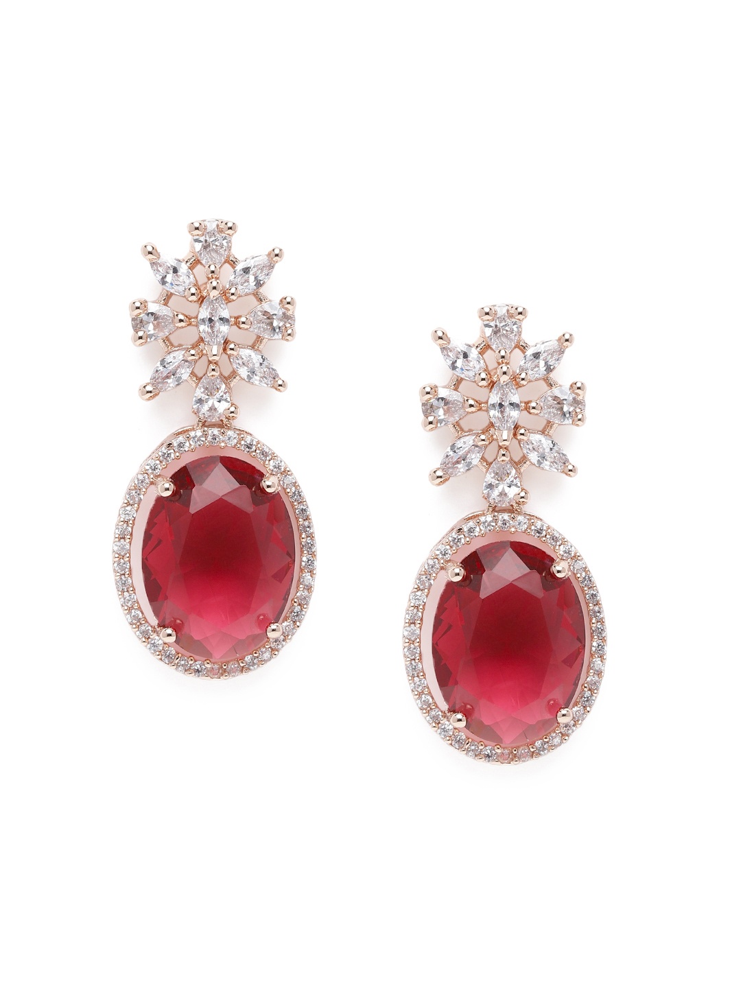 

Estele Rose Gold-Plated CZ-Studded Oval Drop Earrings, Pink