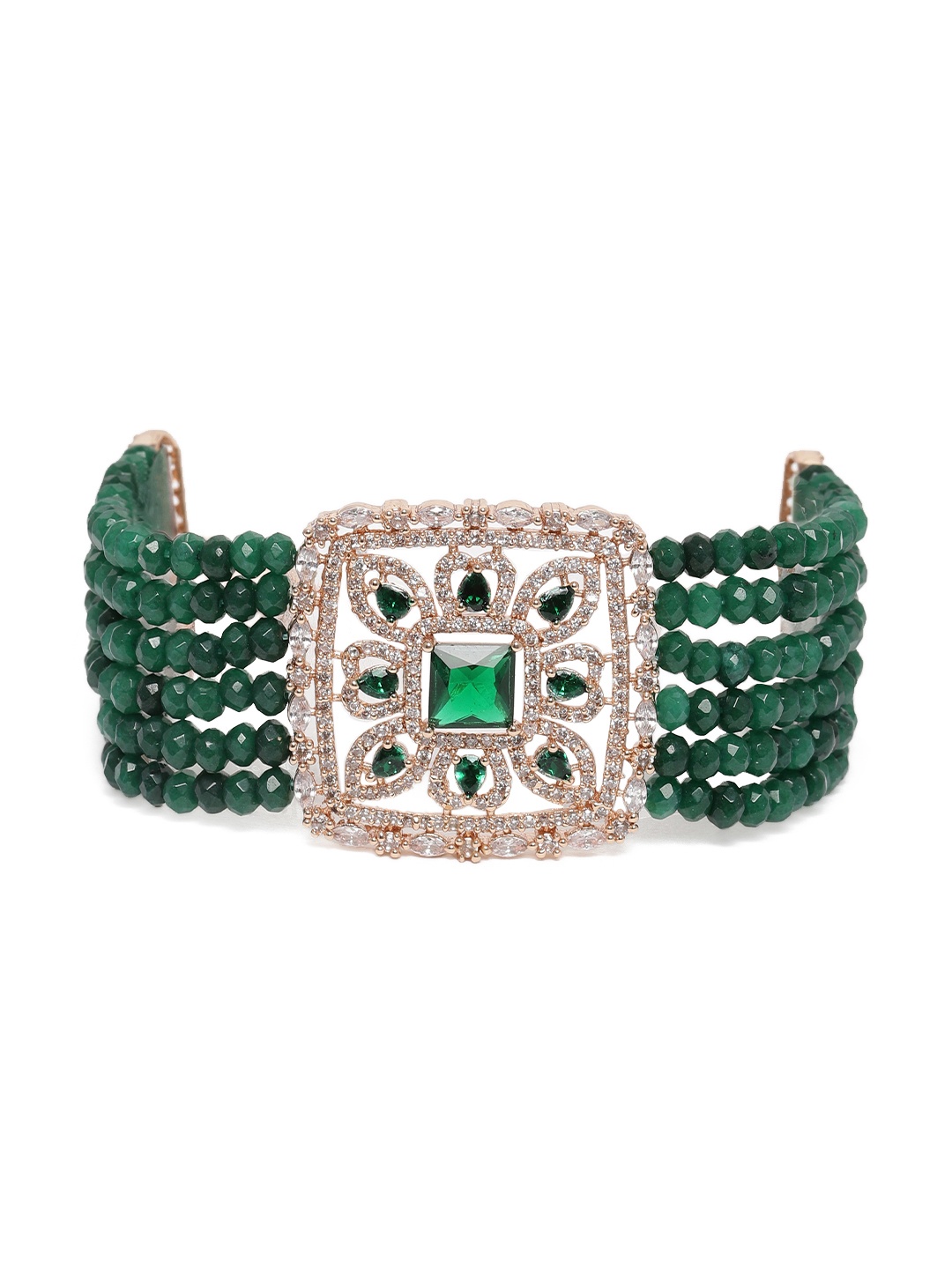 

Estele Women Brass Cubic Zirconia Rose Gold-Plated Multistrand Bracelet, Green