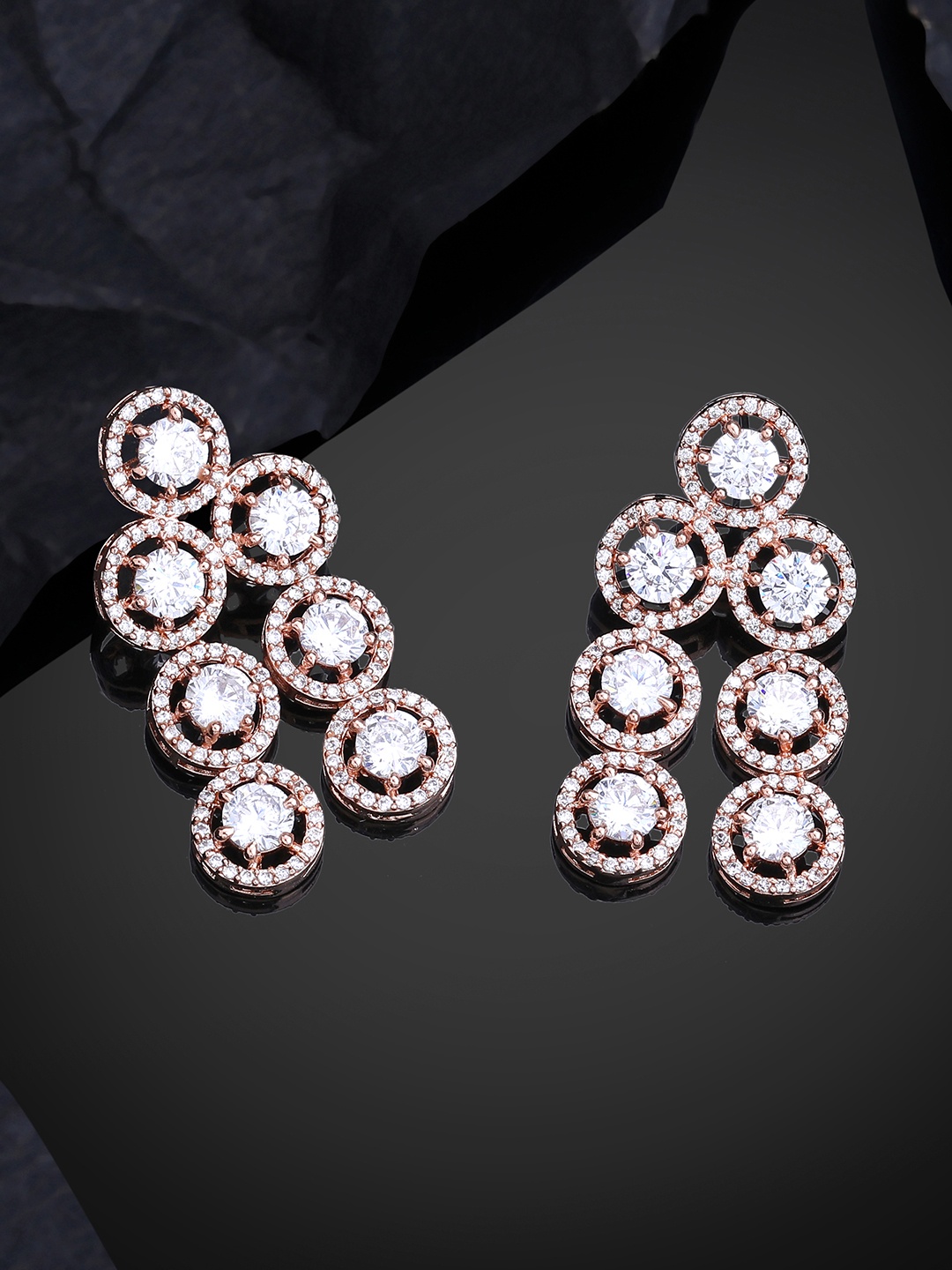 

Estele Rose Gold-Plated CZ-Studded Circular Drop Earrings, White