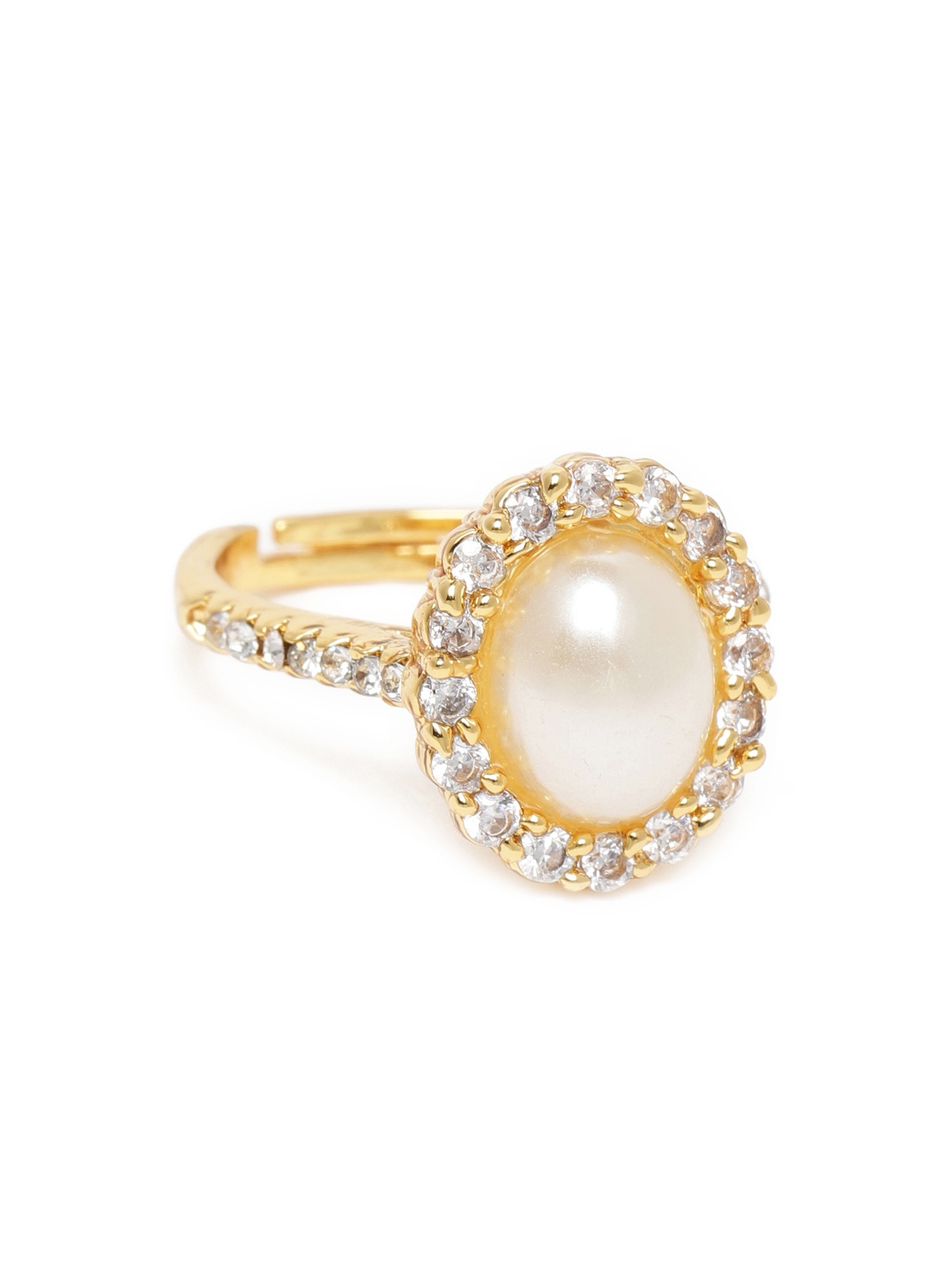 

Estele Women Gold-Plated Pearls-Studded Finger Ring