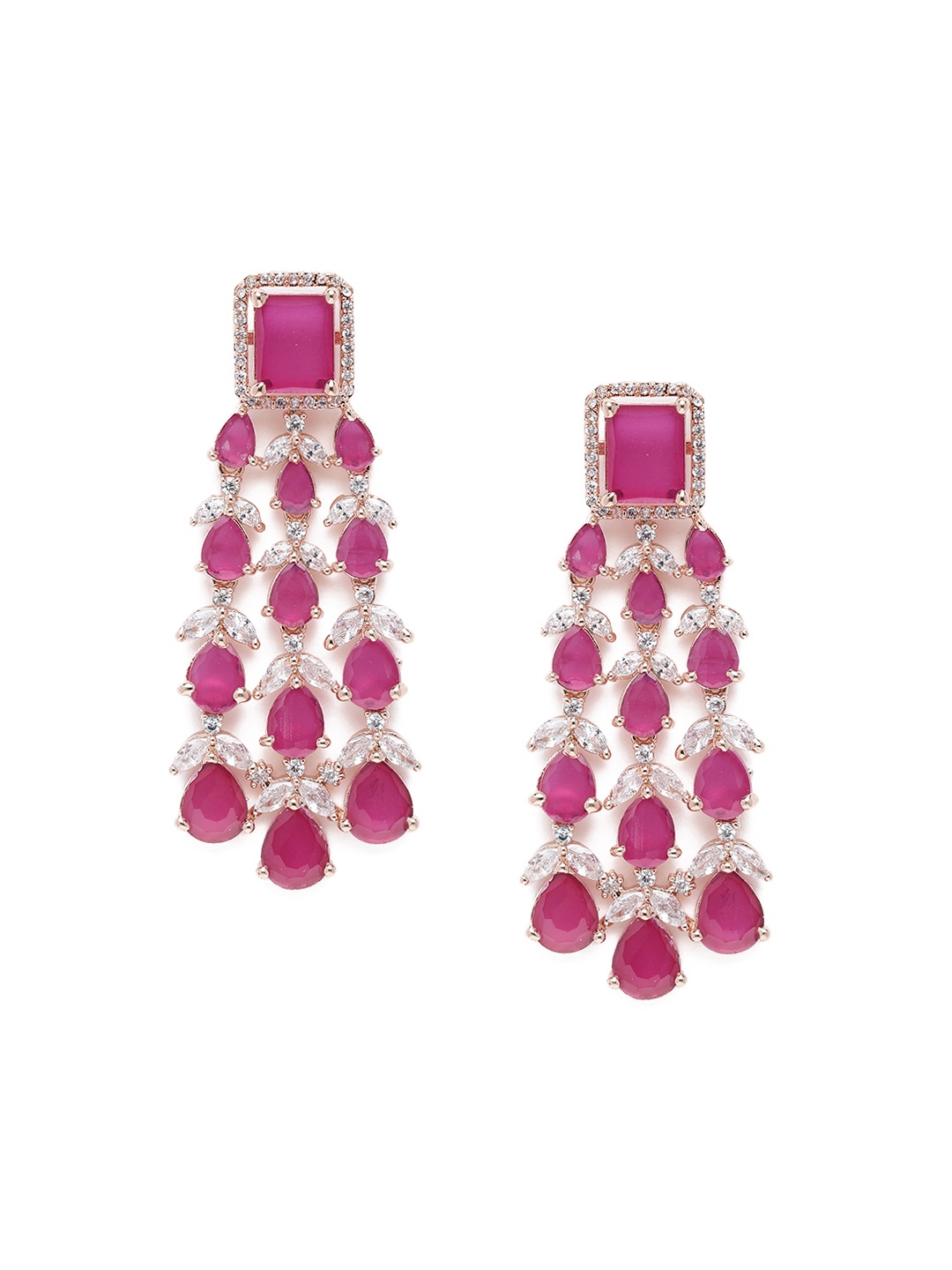 

Estele Rose Gold-Plated CZ-Studded Teardrop Shaped Drop Earrings, Pink