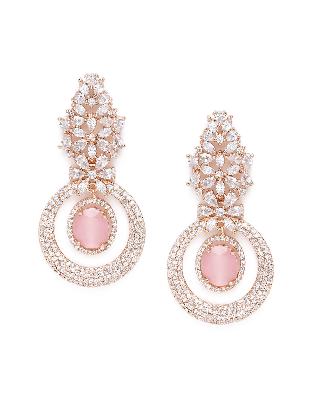 

Estele Rose Gold-Plated CZ-Studded Circular Drop Earrings, Pink