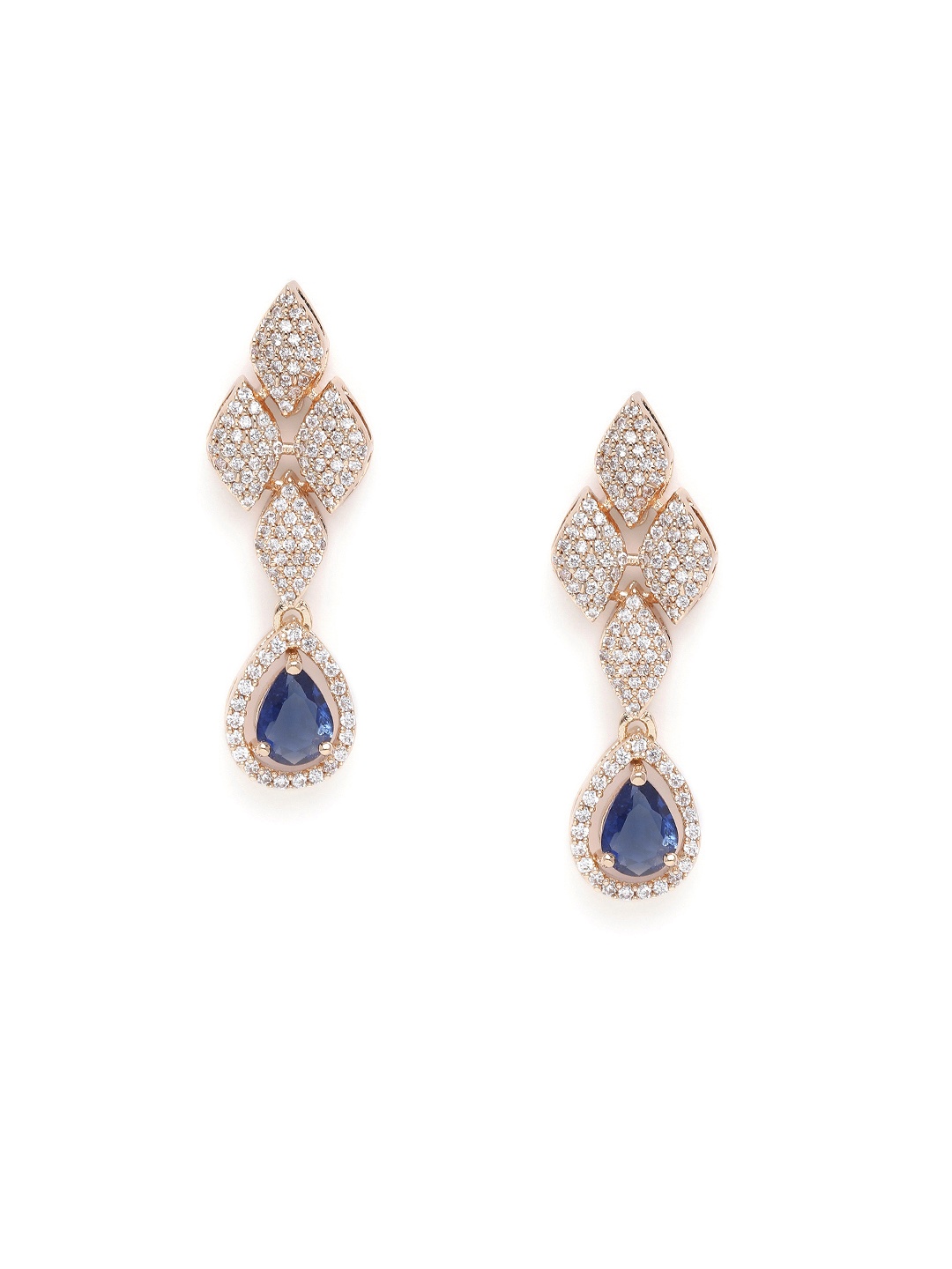 

Estele Rose Gold-Plated CZ-Studded Teardrop Shaped Drop Earrings, Blue