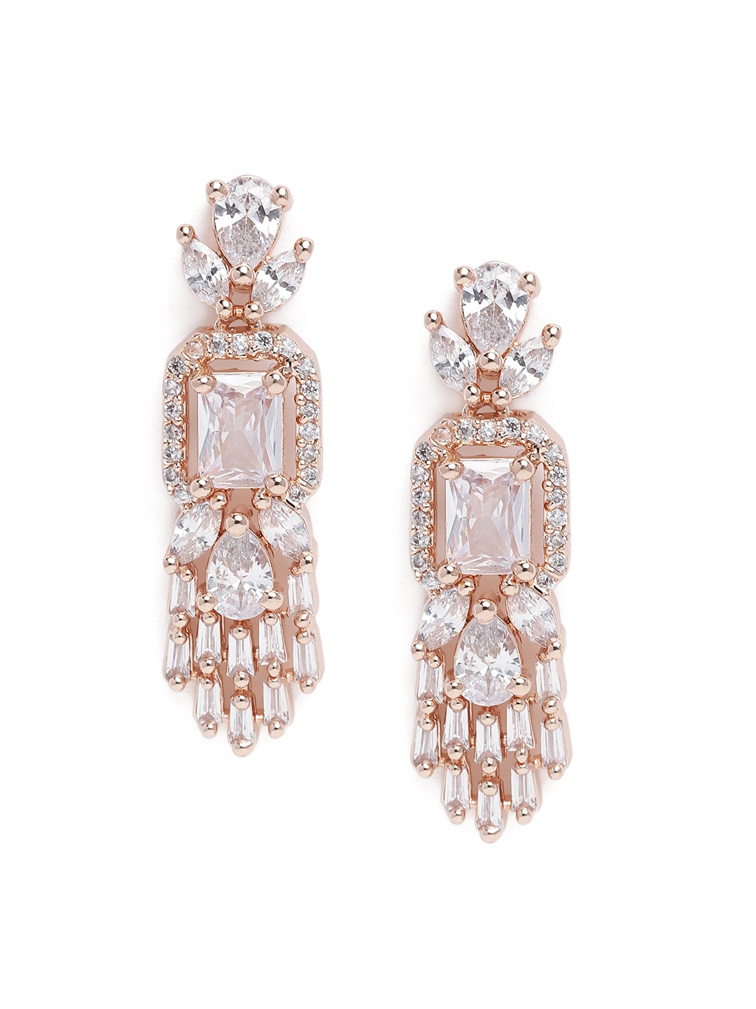 

Estele Rose Gold-Plated CZ-Studded Contemporary Drop Earrings, White