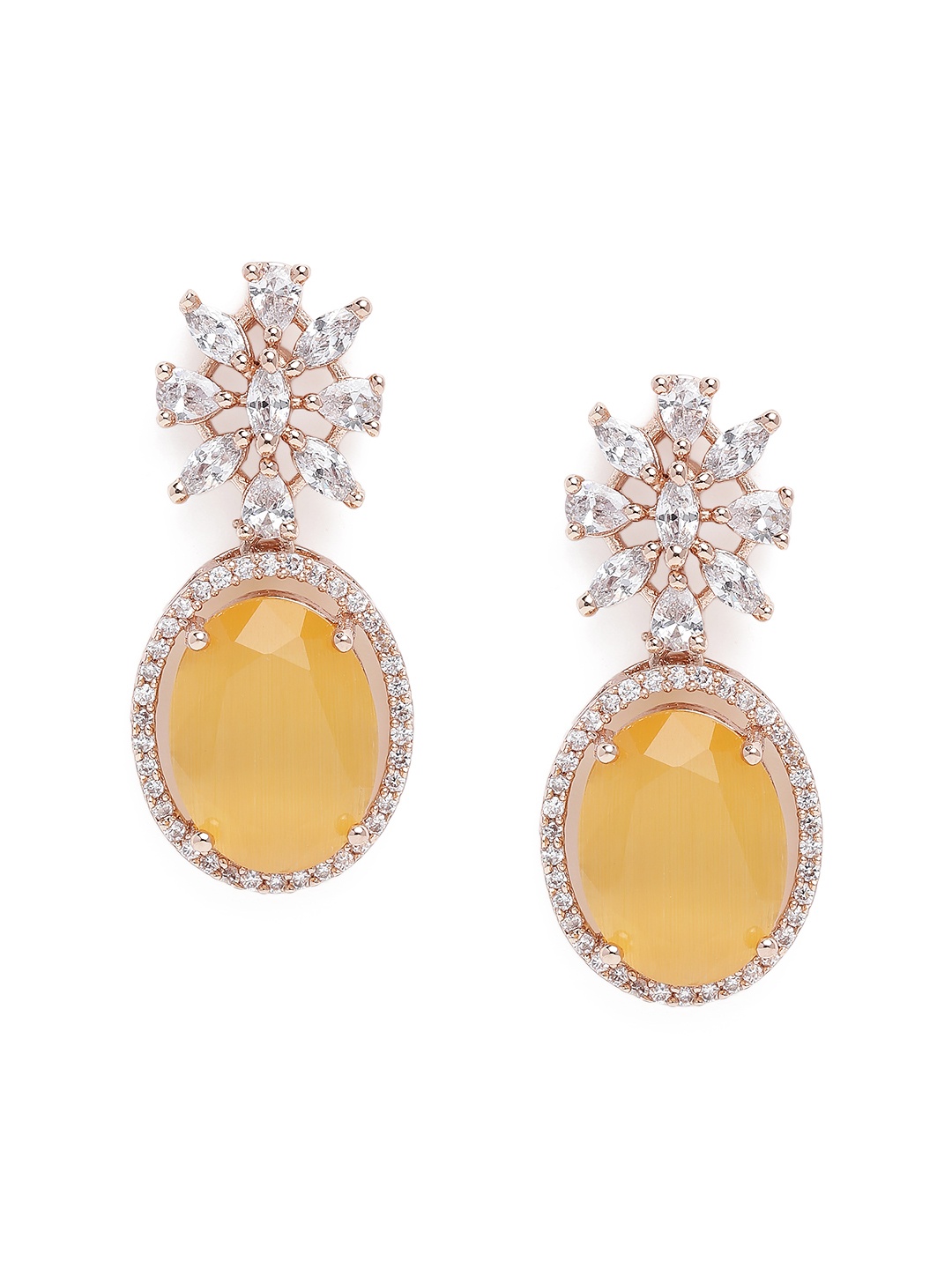 

Estele Rose Gold-Plated CZ-Studded Oval Drop Earrings, Yellow
