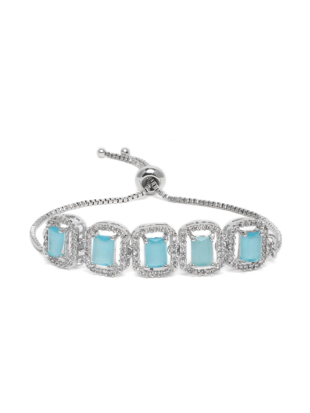 

Estele Women Brass Cubic Zirconia Rhodium-Plated Wraparound Bracelet, Silver