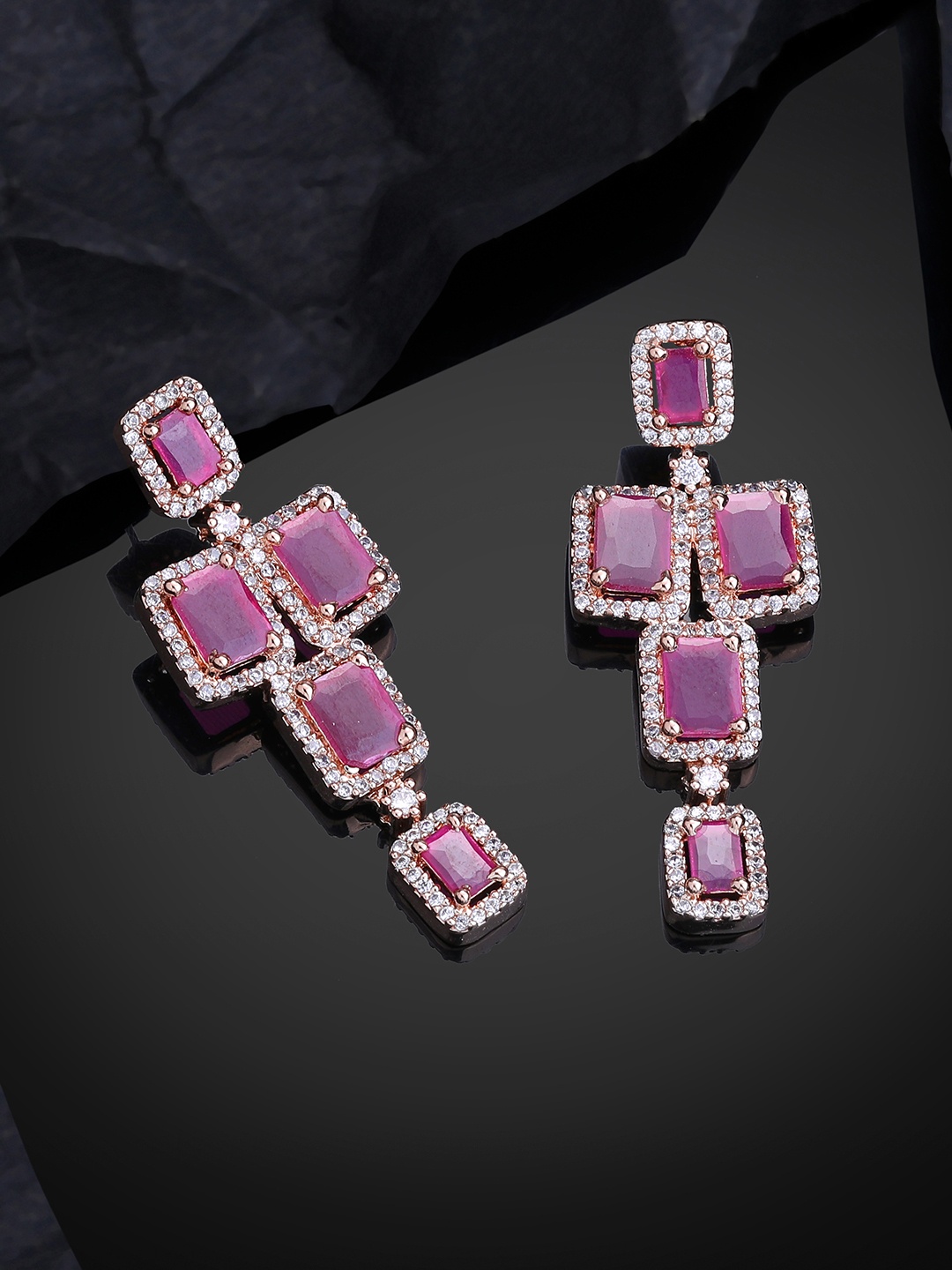 

Estele Rose Gold-Plated CZ-Studded Square Drop Earrings, Pink