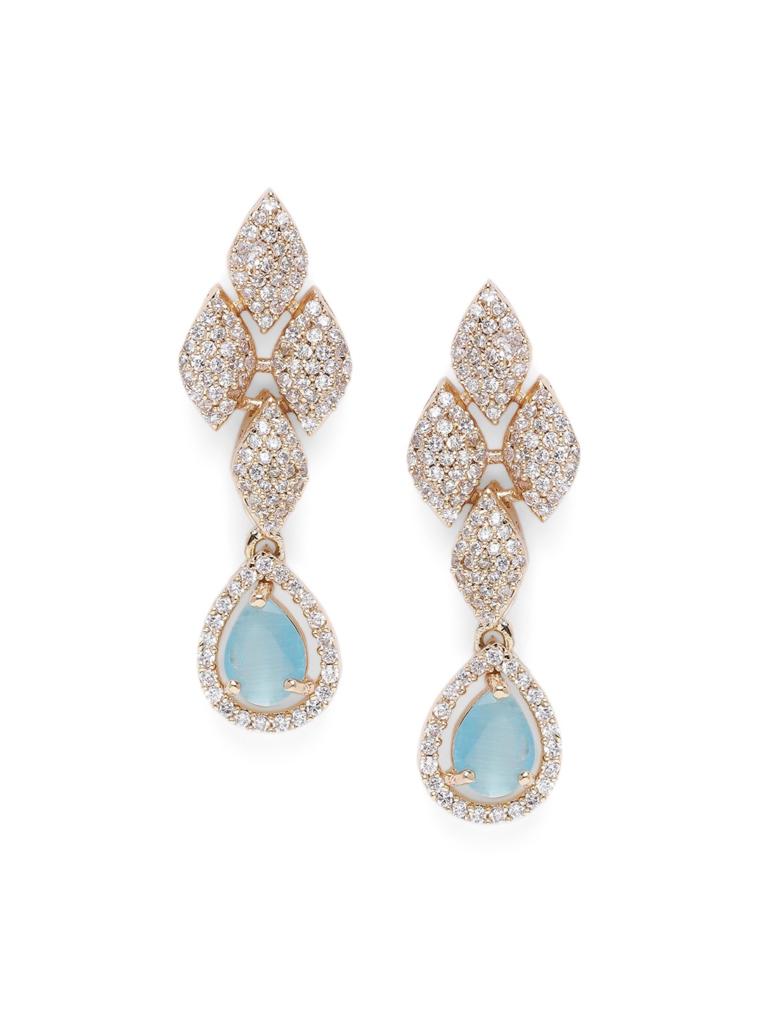 

Estele Rose Gold-Plated CZ-Studded Teardrop Shaped Drop Earrings, Turquoise blue