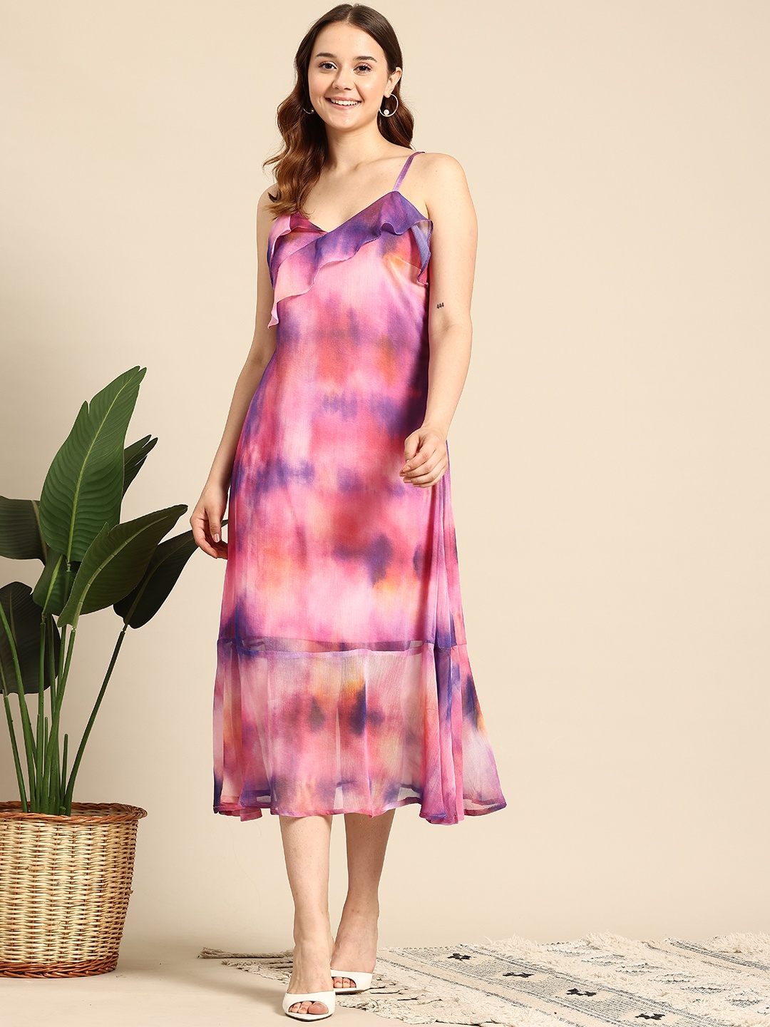 

Mast & Harbour Abstract Print Layered A-Line Midi Dress, Pink