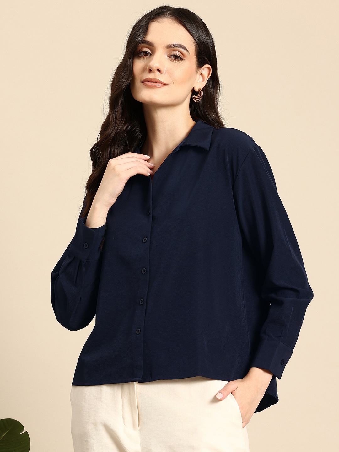 

Mast & Harbour Women Opaque Casual Shirt, Navy blue