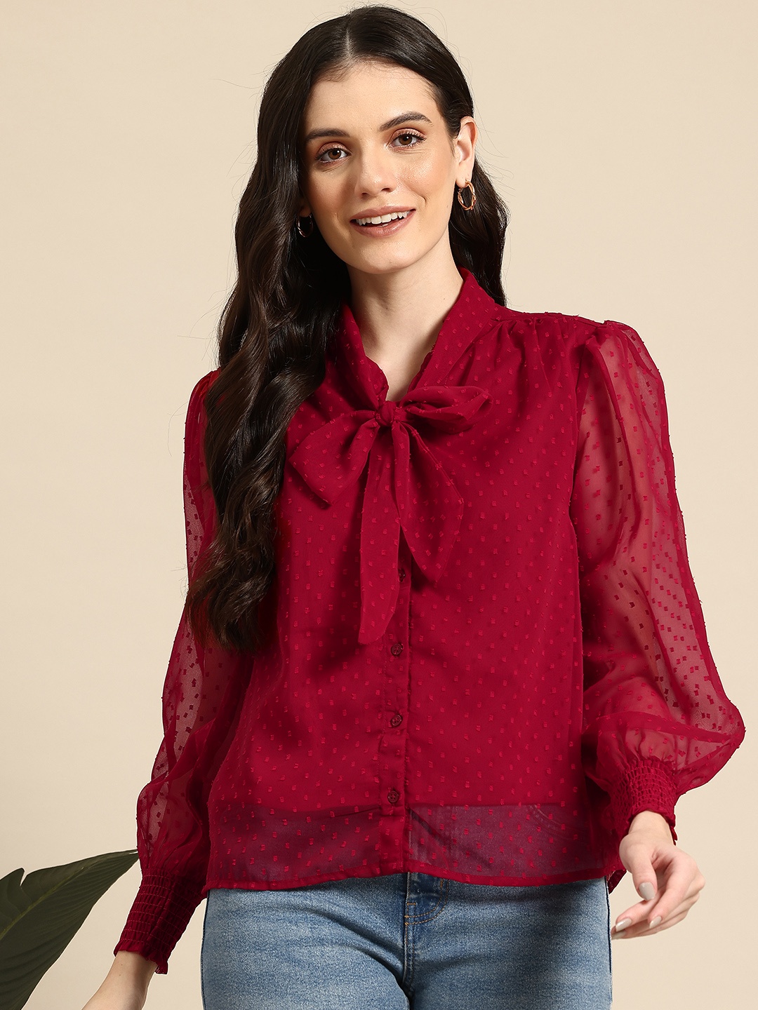 

Mast & Harbour Dobby Opaque Casual Shirt, Maroon