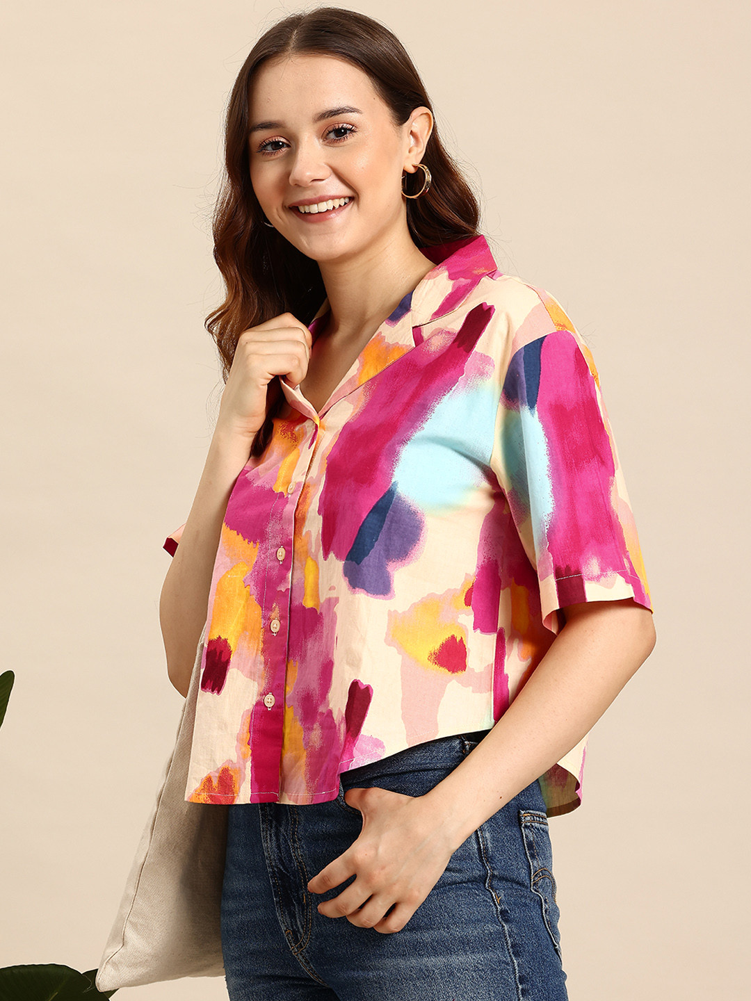

Mast & Harbour Women Pure Cotton Printed Casual Shirt, Pink