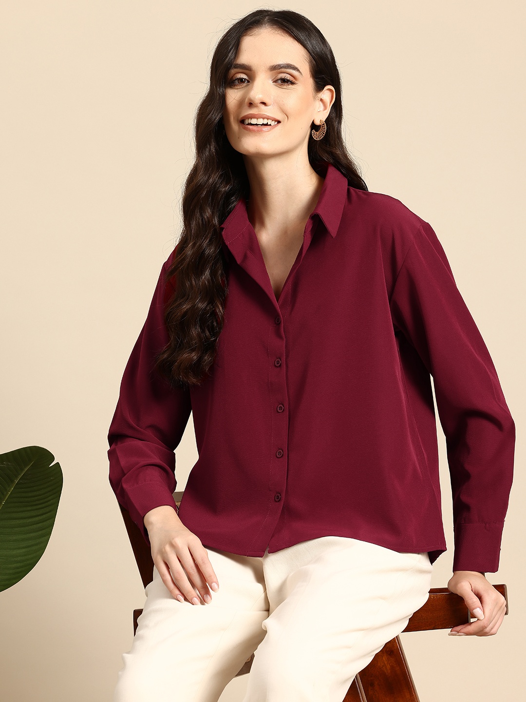 

Mast & Harbour Women Opaque Casual Shirt, Maroon