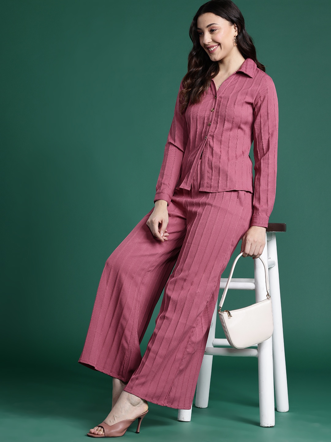 

DressBerry Bizwear Self-Striped Co-Ords, Rose
