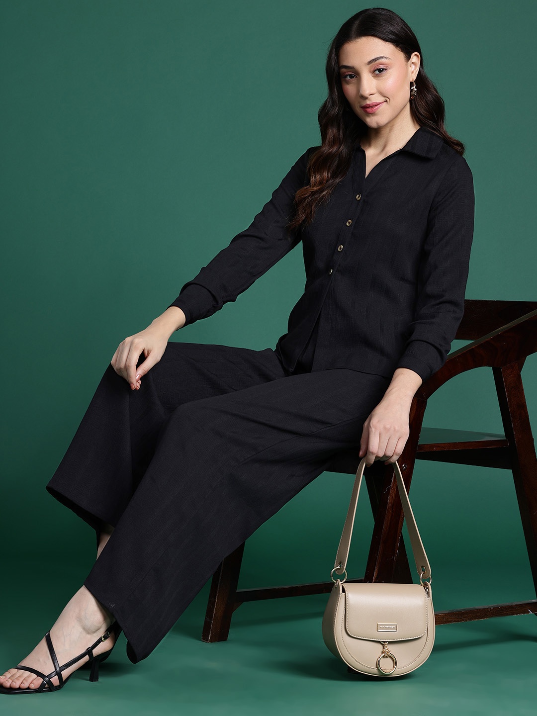 

DressBerry Bizwear Self-Striped Co-Ords, Black