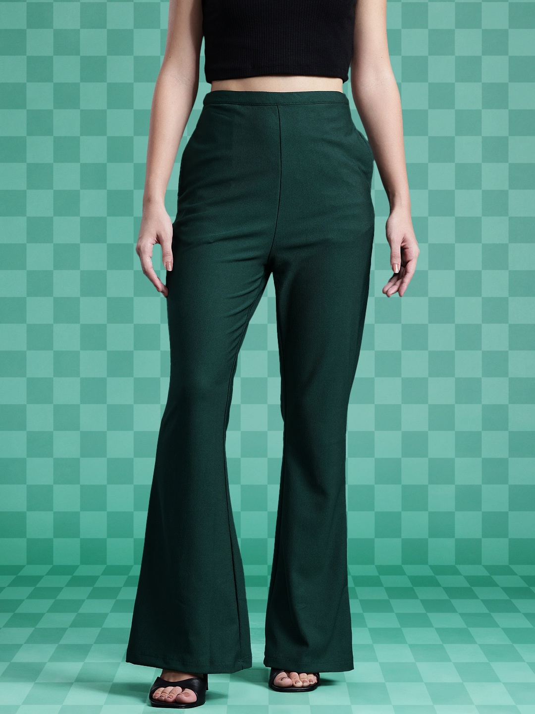 

DressBerry Bizwear Women High-Rise Bootcut Trousers, Green