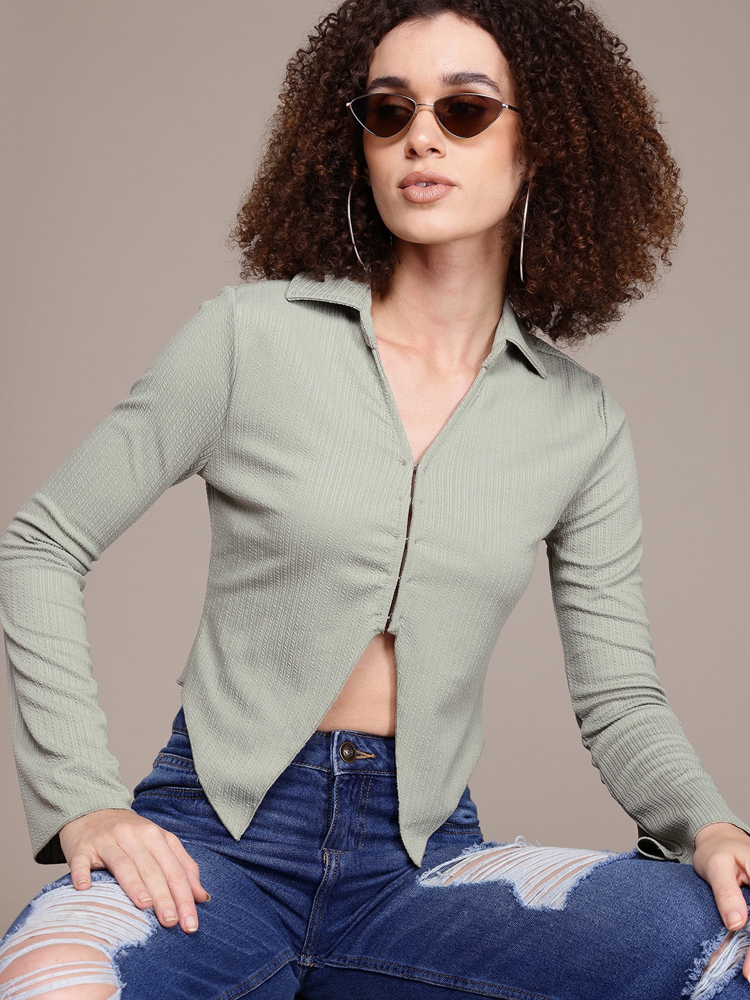 

The Roadster Lifestyle Co. Textured Shirt Style Top, Green