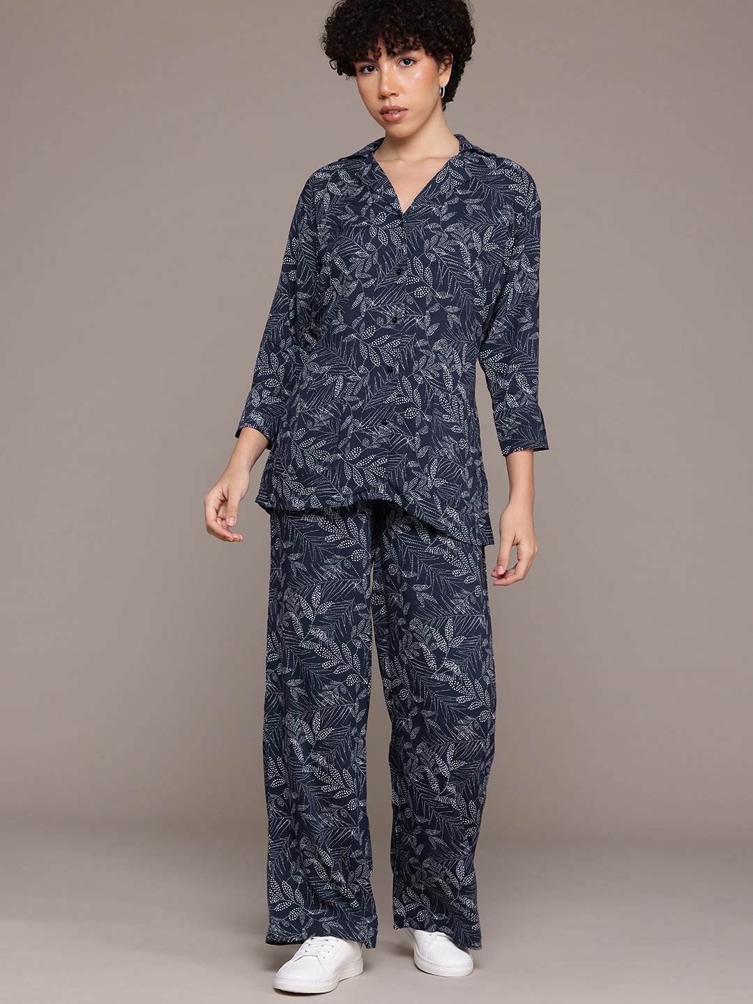 

The Roadster Lifestyle Co. Tropical Printed Co-ords, Navy blue