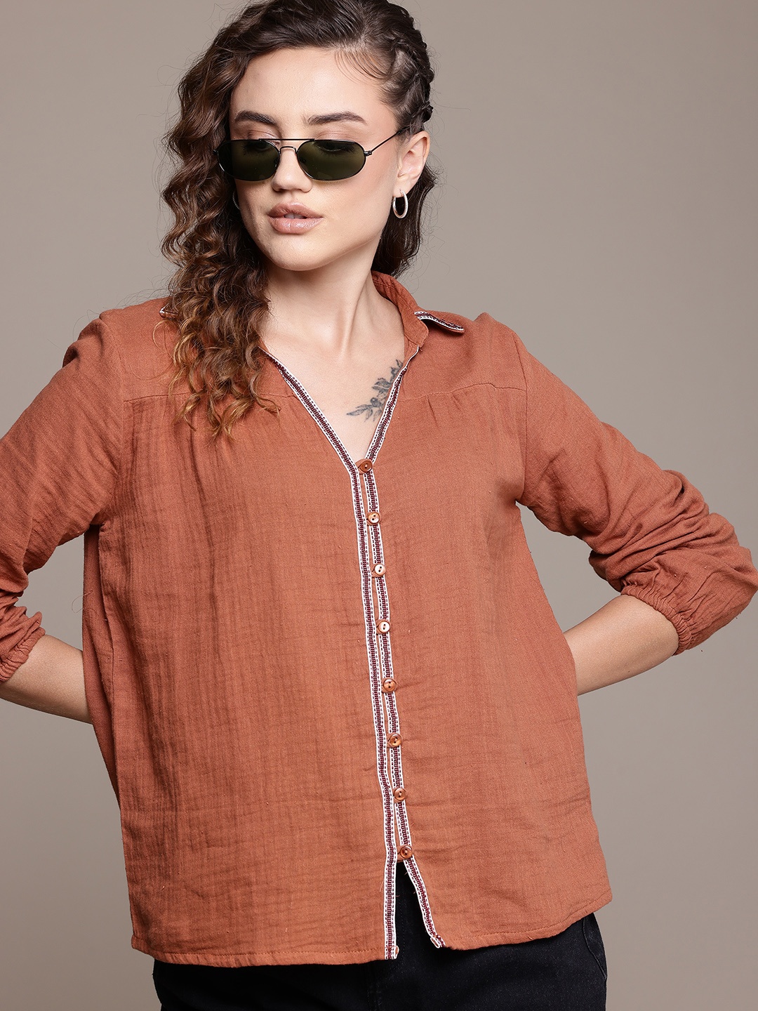 

Roadster The Lifestyle Co. Pure Cotton Shirt Style Top, Brown