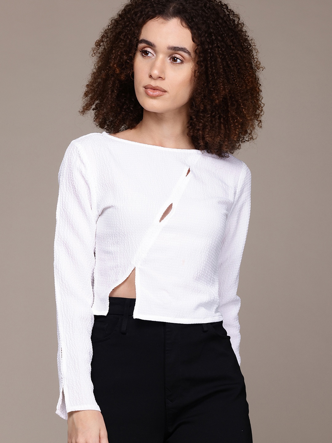 

The Roadster Lifestyle Co. Cut Out Detail Seersucker Top, White