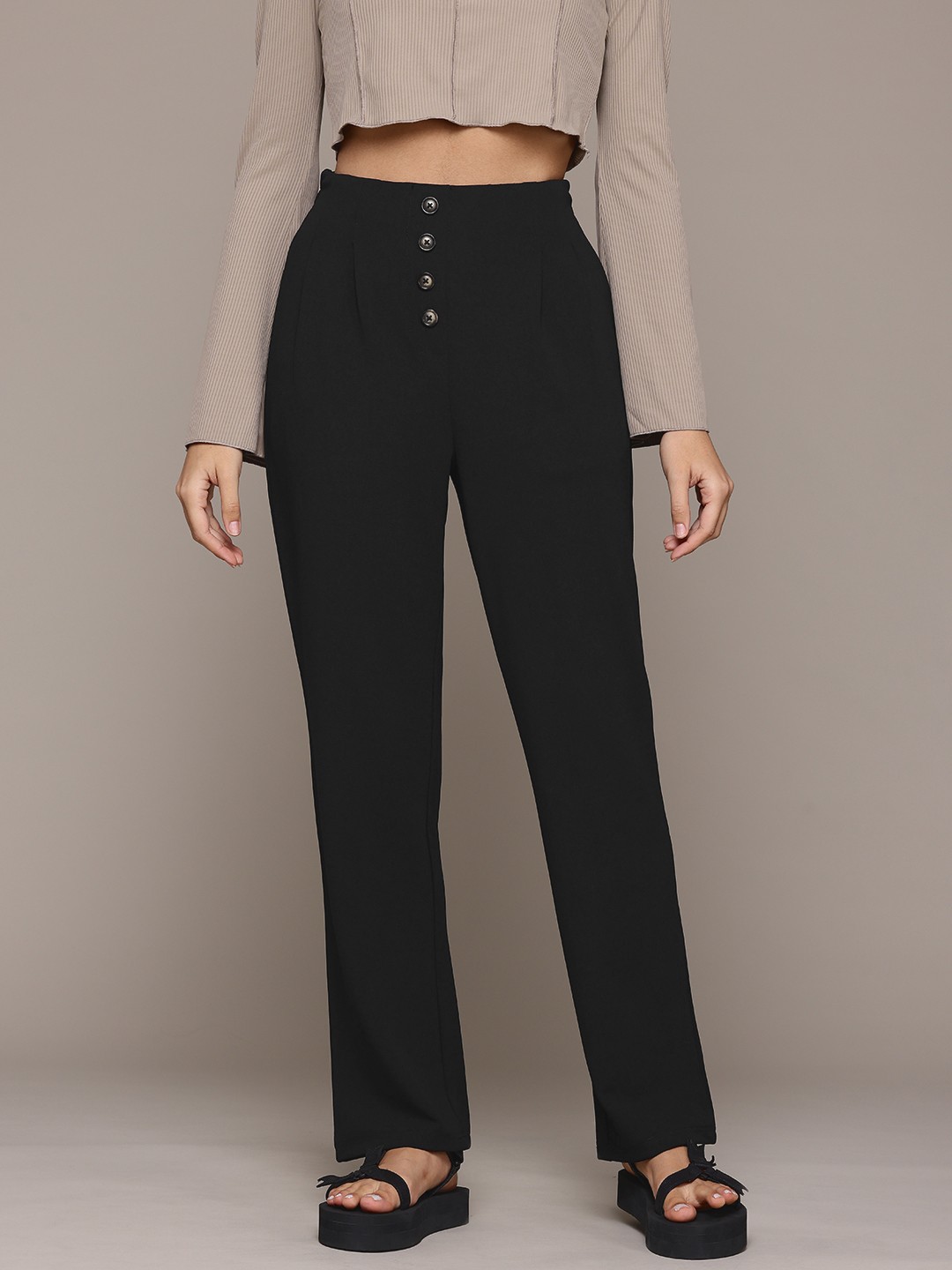 

The Roadster Lifestyle Co. Pleated Regular Fit Trousers, Black