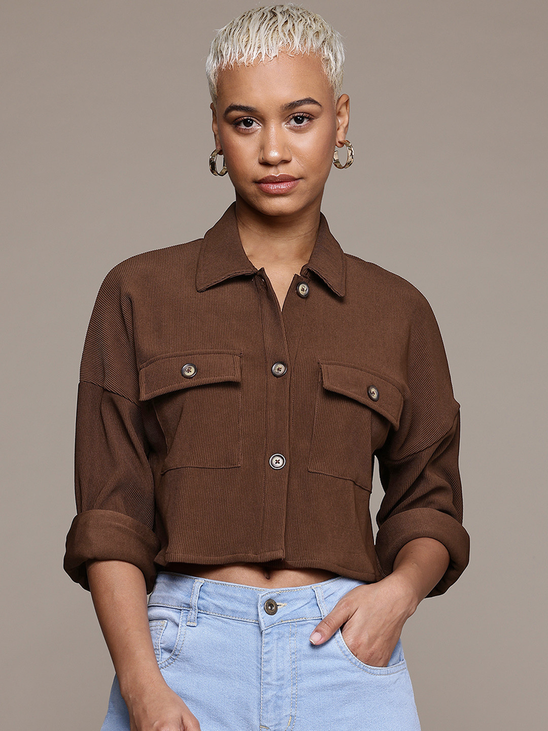 

The Roadster Lifestyle Co. Boxy Fit Casual Shirt, Coffee brown