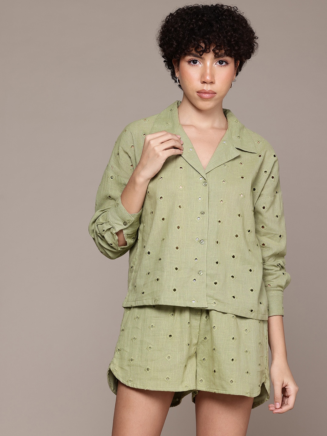 

The Roadster Lifestyle Co. Self-Designed Shirt with Shorts Co-Ords, Green