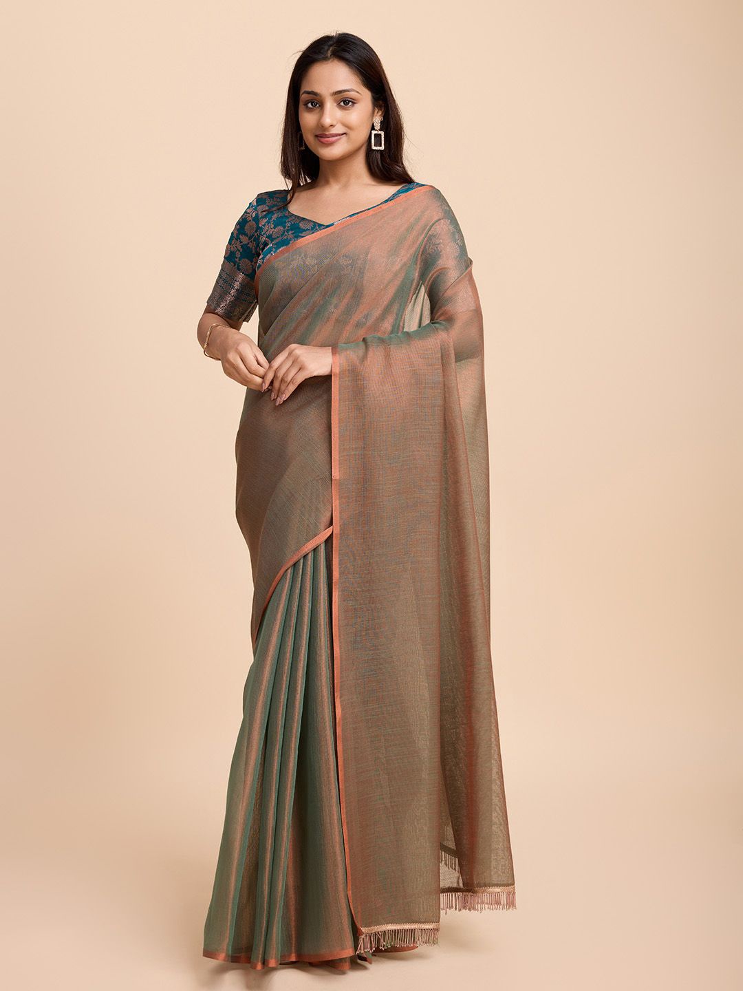 

Tasarika Solid Tissue Saree, Teal