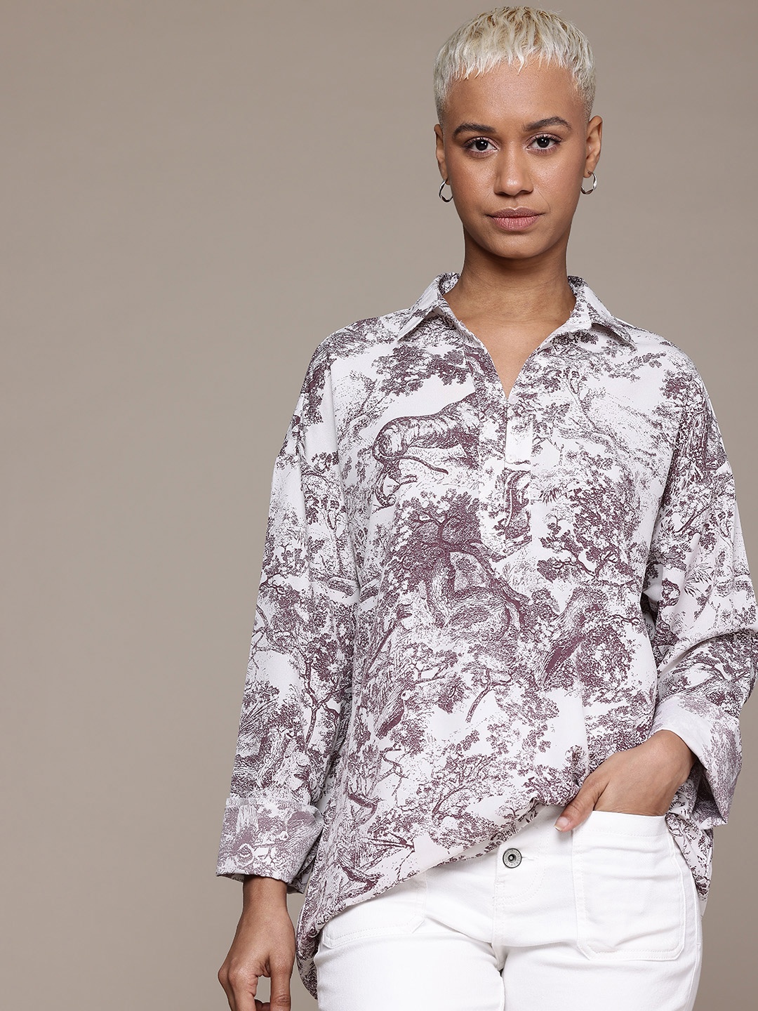 

The Roadster Lifestyle Co. Printed Shirt Style Top, White