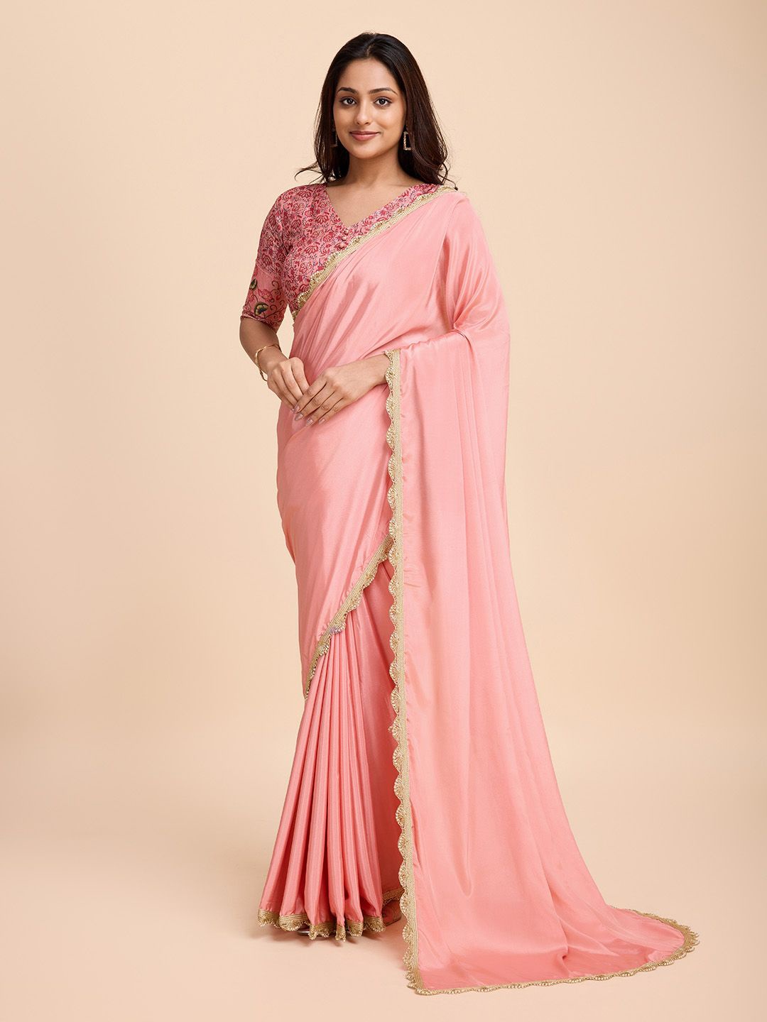 

Tasarika Embroidered Pure Crepe Saree, Pink