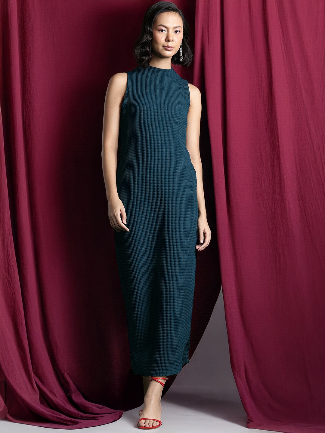 

DressBerry Bizwear Waffle Textured A-Line Midi Dress, Teal
