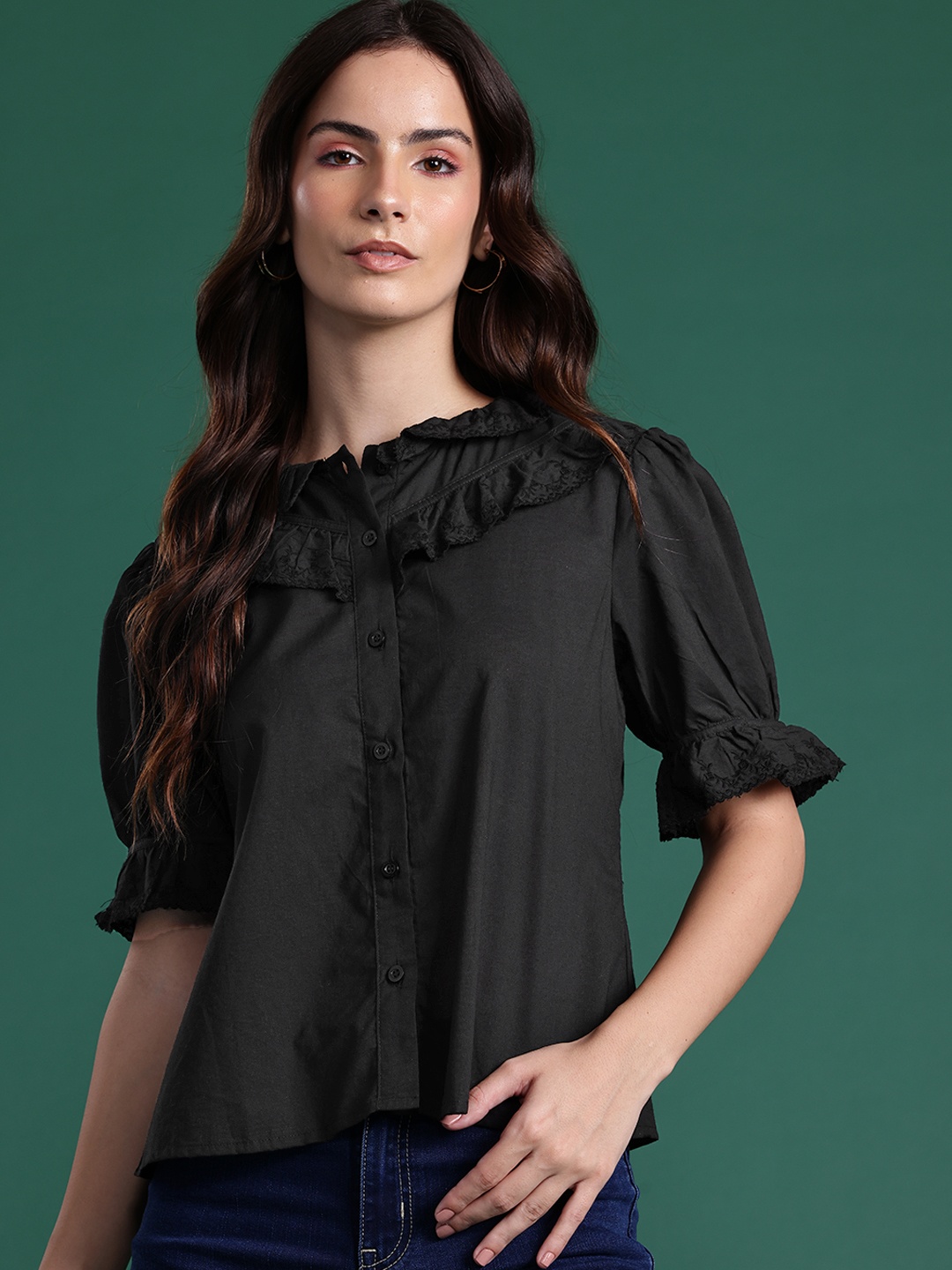 

DressBerry Pure Cotton Opaque Casual Shirt, Black