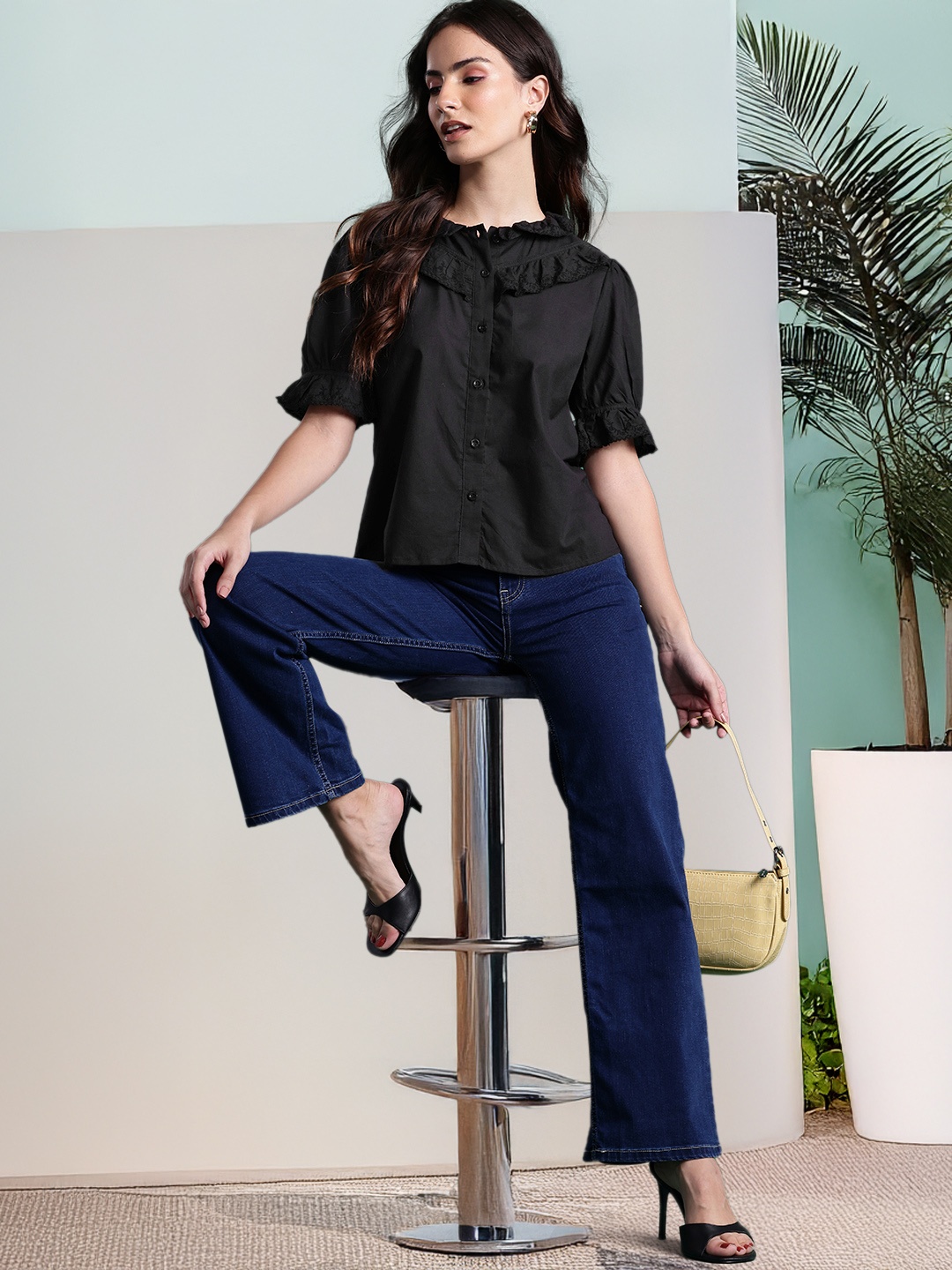 

DressBerry Pure Cotton Opaque Casual Shirt, Black
