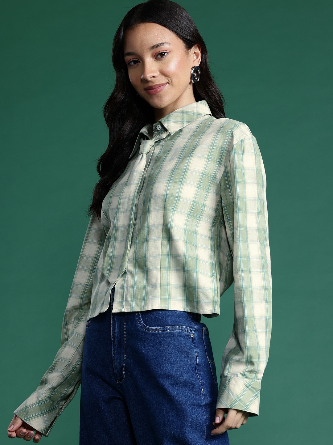 

DressBerry Checked Casual Shirt with Tie, Green