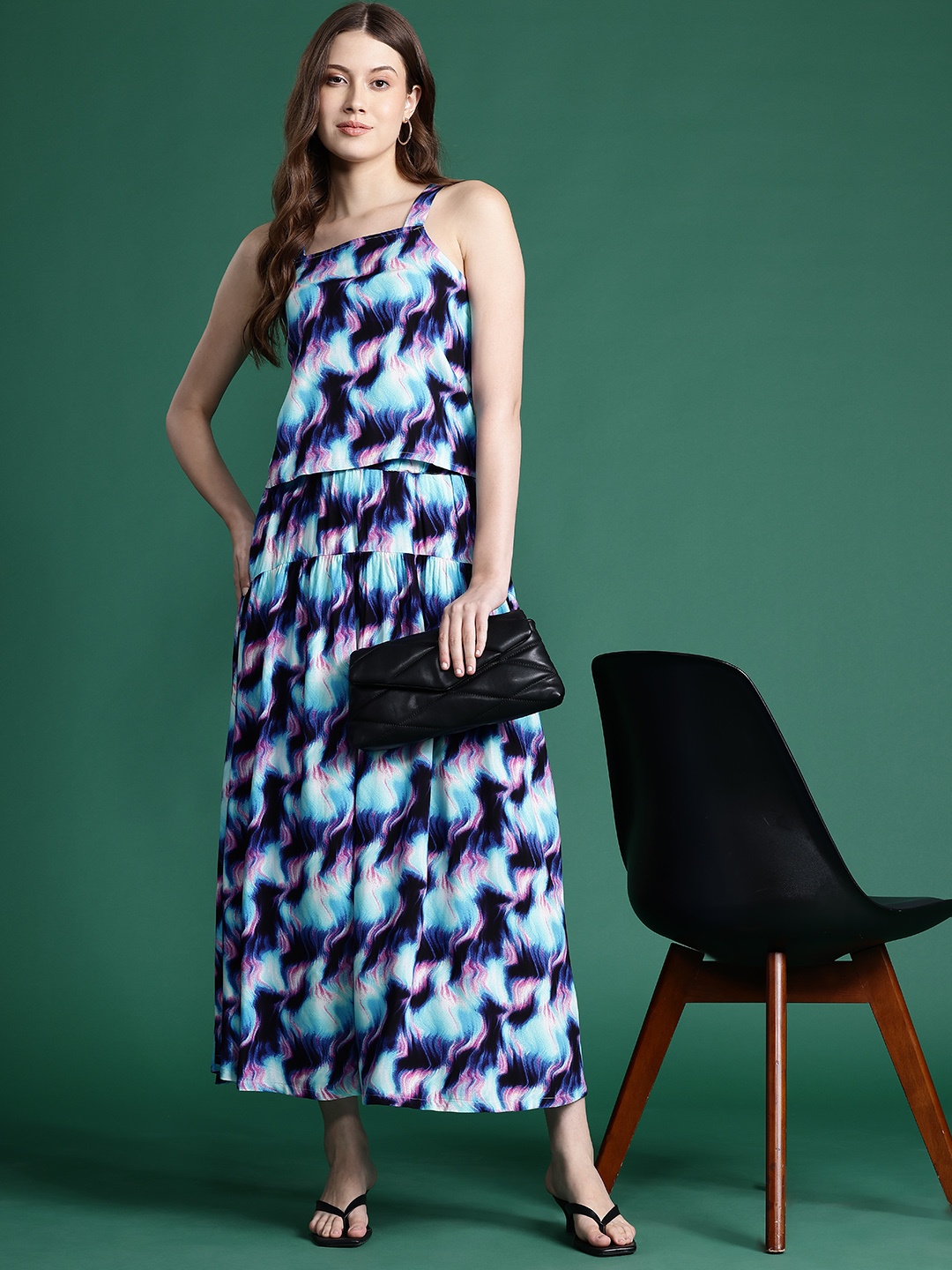 

DressBerry Dyed Effect Top With Skirt, Blue