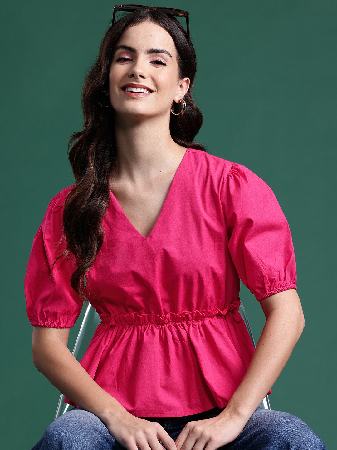 

DressBerry Pure Cotton Cinched Waist Top, Pink