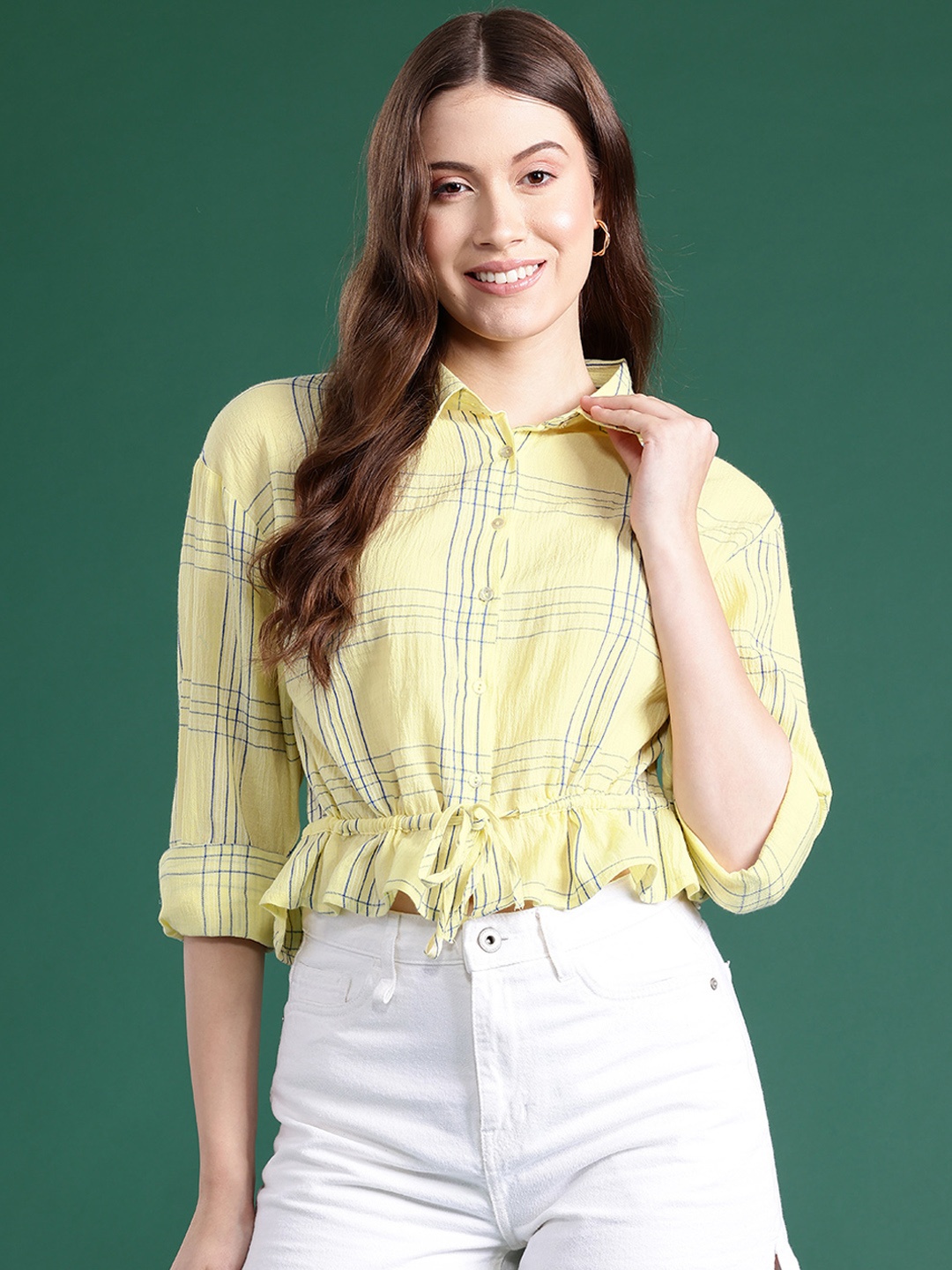 

DressBerry Checked Cotton Shirt Style Top, Yellow