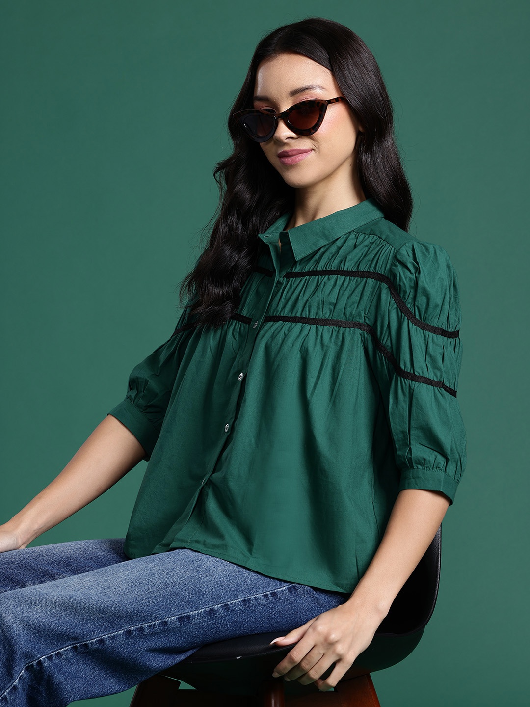 

DressBerry Pure Cotton Striped Casual Shirt, Green