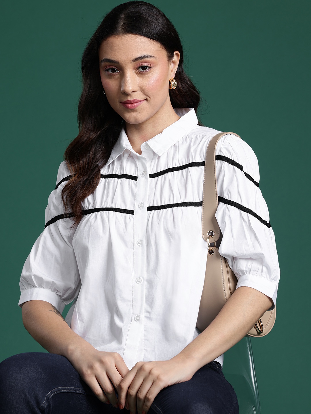 

DressBerry Pure Cotton Striped Casual Shirt, White