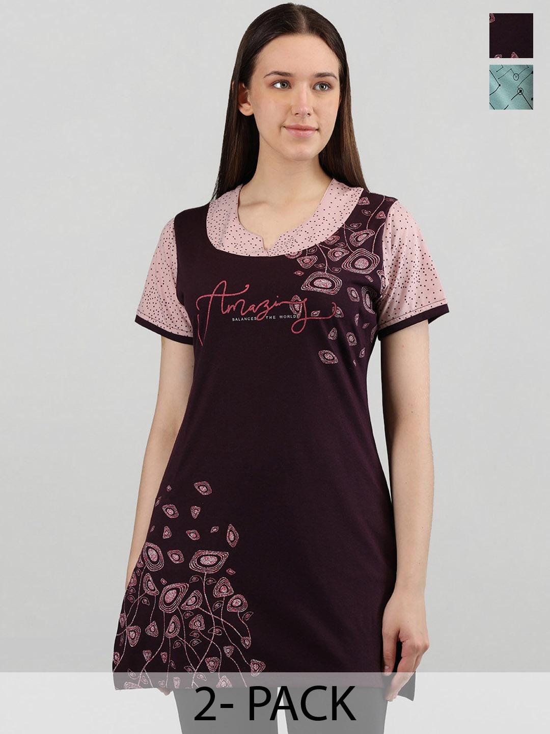 

Duchess Women Pack Of 2 Printed Lounge Tshirts, Blue