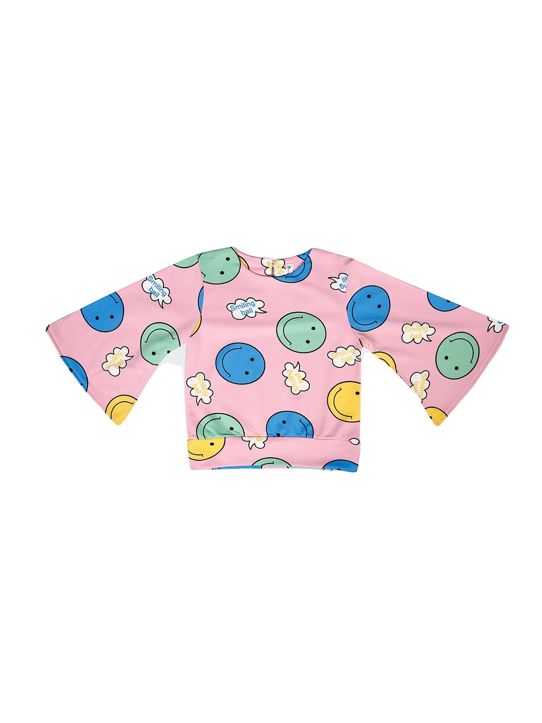 

Hunny Bunny Girls Conversational Printed Bell Sleeves Cotton Top, Pink
